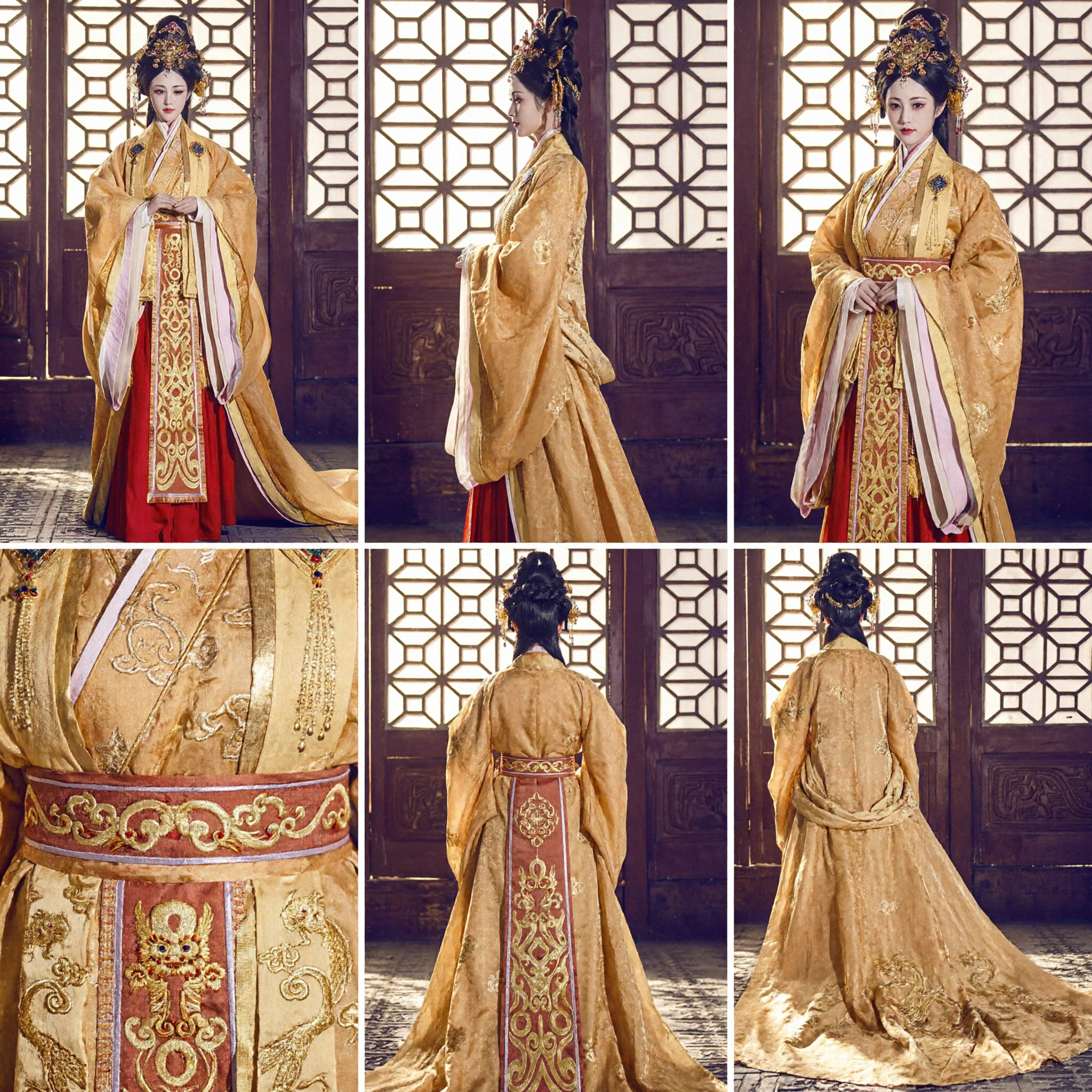 Women's Ancient Chinese Hanfu Imperial Empress Costume Gold Embroidered Robe Traditional Dress for Cosplay Performance