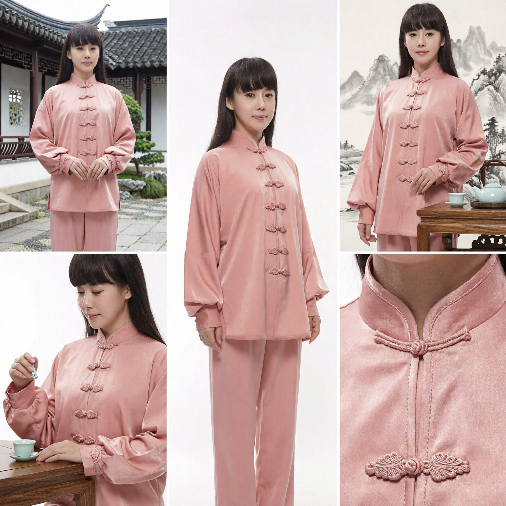 Women's Pink Traditional Chinese Tang Suit Tai Chi Kung Fu Uniform Cotton Linen Zen Yoga Set