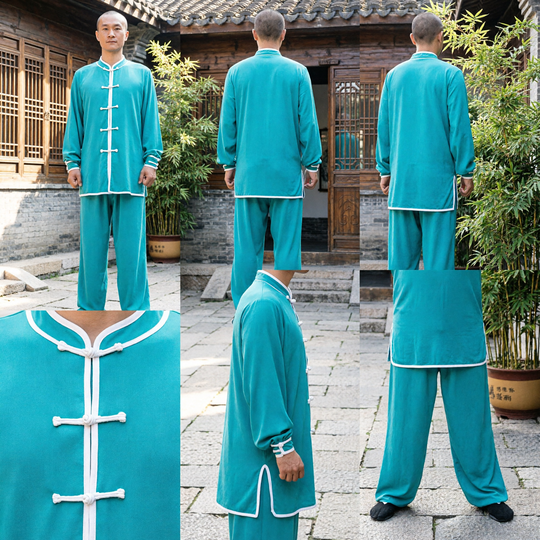 Men's Teal Traditional Chinese Kung Fu Uniform Tai Chi Martial Arts Tang Suit for Training Performance