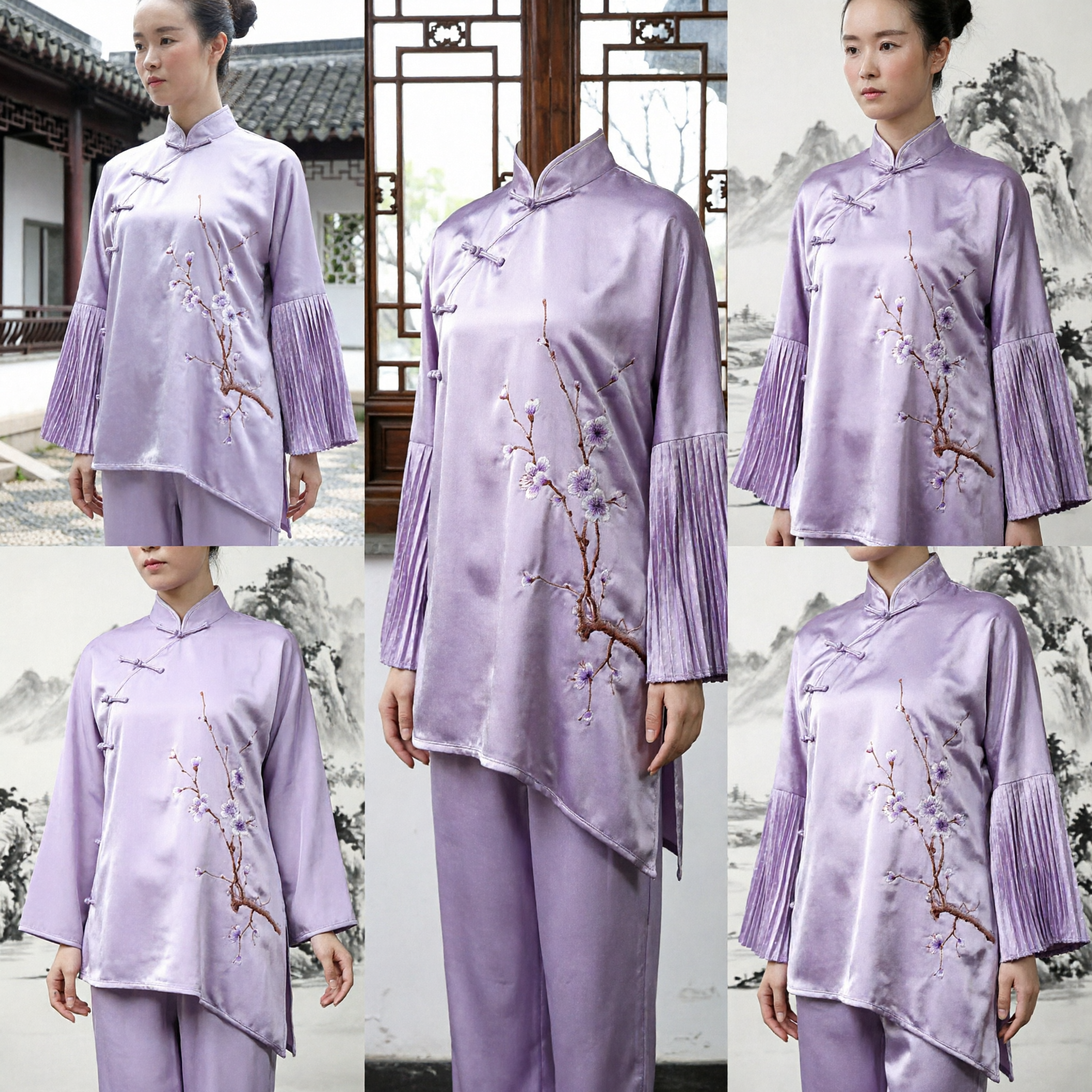 Women's Lavender Traditional Chinese Tang Suit Plum Blossom Embroidery Tai Chi Kung Fu Uniform Top
