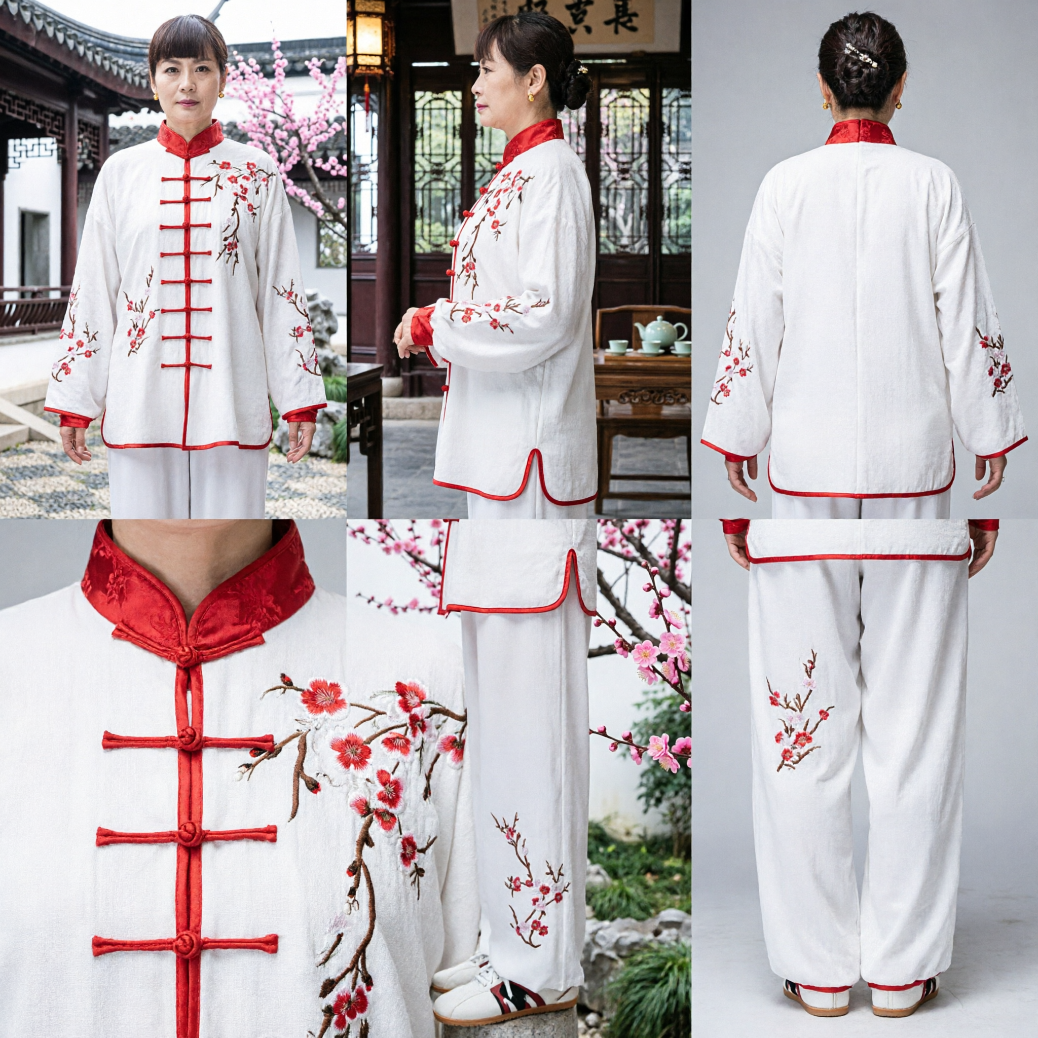 Women's White Tai Chi Uniform with Plum Blossom Embroidery Traditional Martial Arts Kung Fu Clothing Set