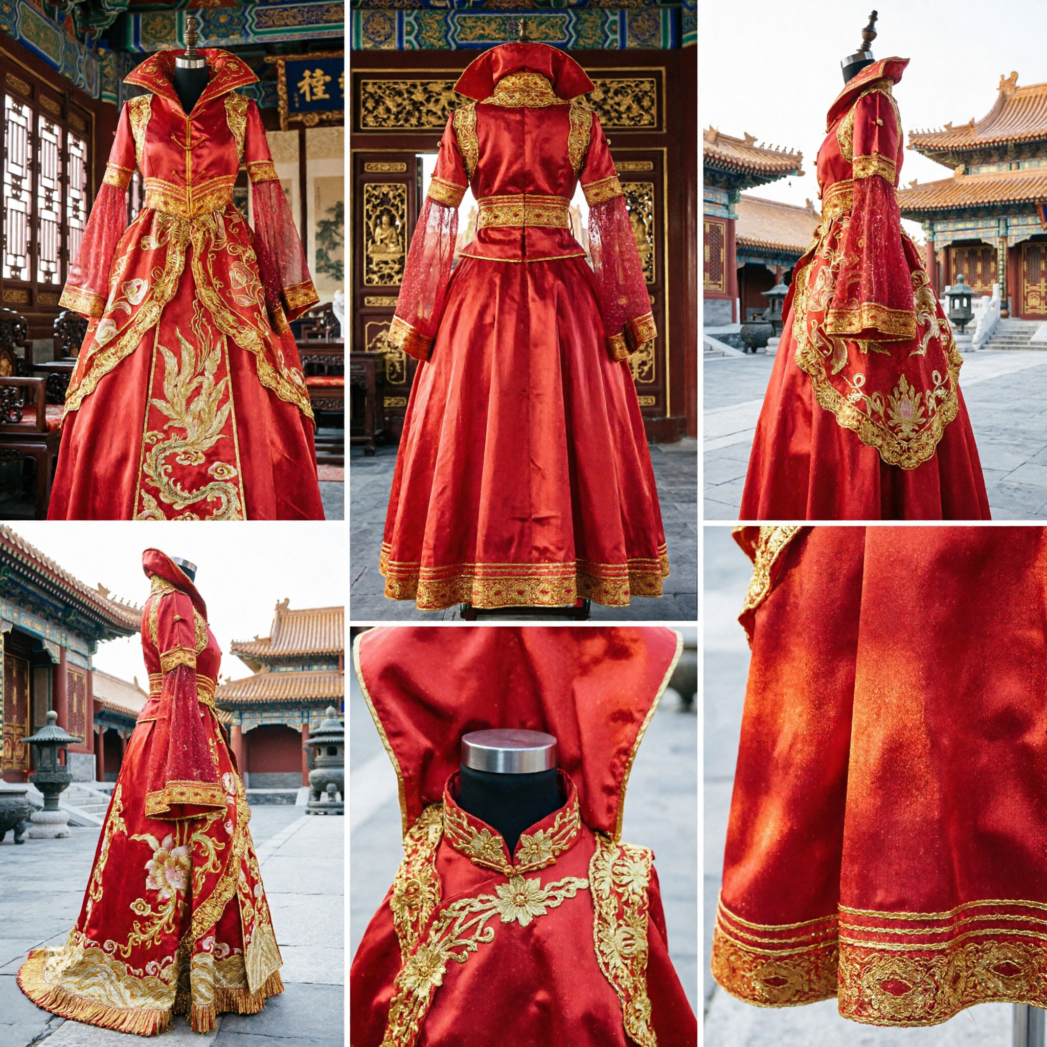 Traditional Ancient Chinese Red Empress Costume Gold Embroidered Royal Queen Gown for Women Stage Performance
