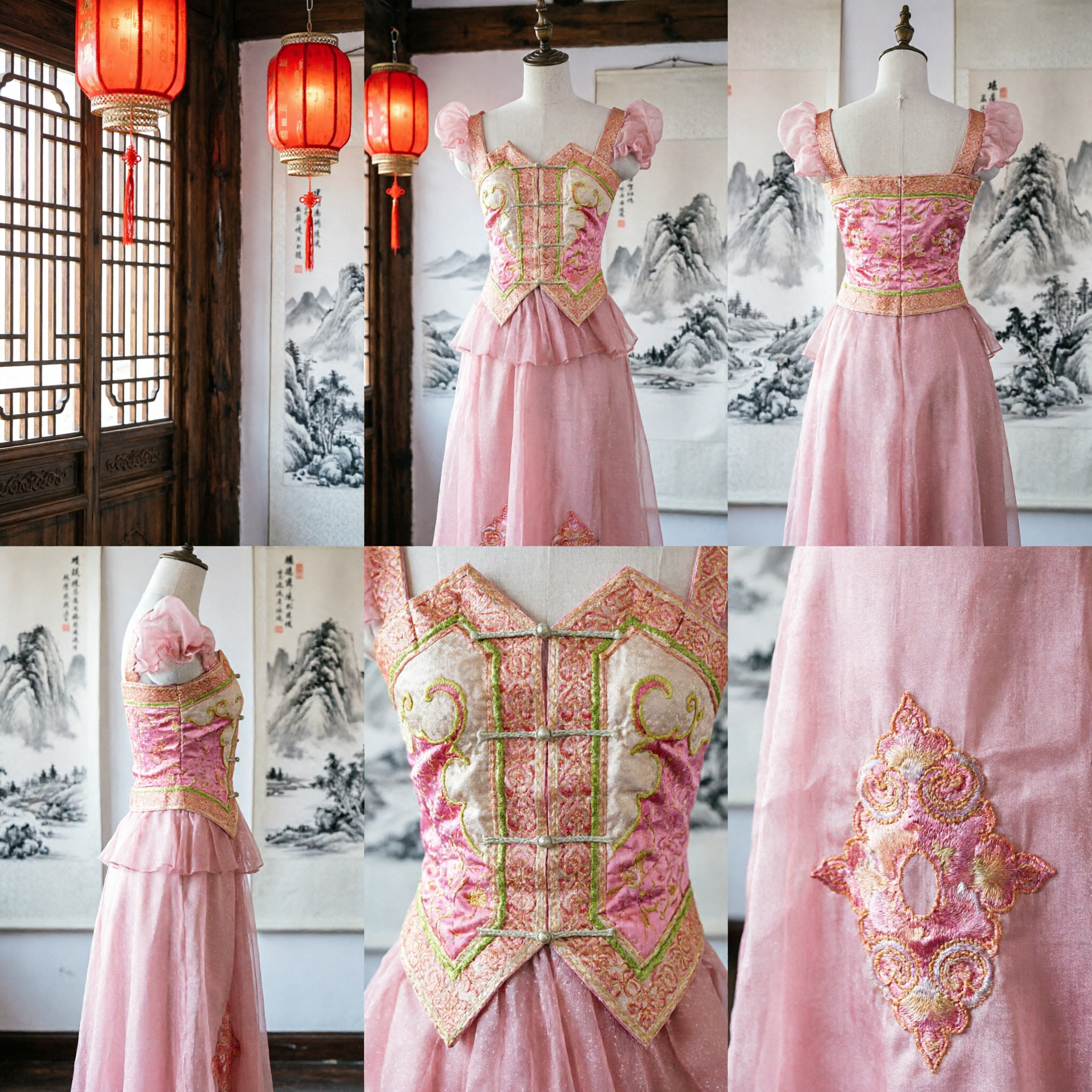 Elegant Pink Renaissance Princess Dress Baroque Palace Stage Performance Costume for Women and Girls