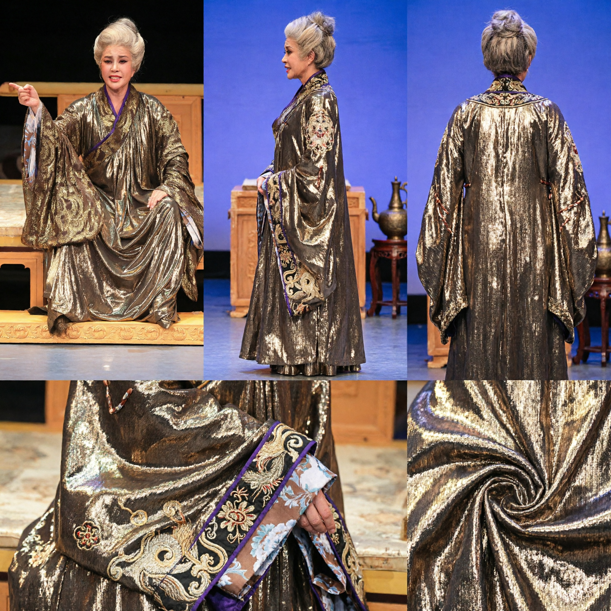 Traditional Chinese Opera Costume Gold Brocade Robe Hanfu Clothing for Stage Performance and Cultural Shows