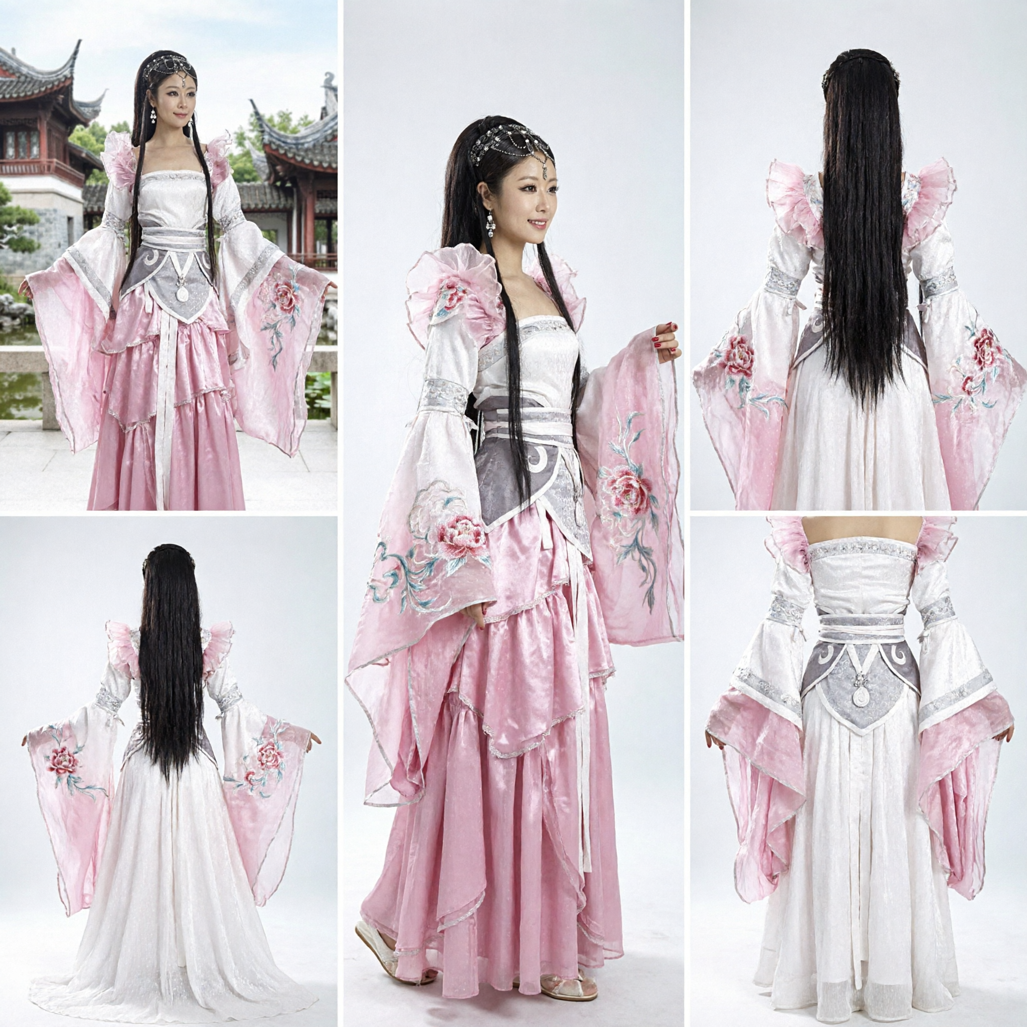 Ancient Chinese Hanfu Costume Pink and White Fairy Dress for Women Stage Performance Cosplay