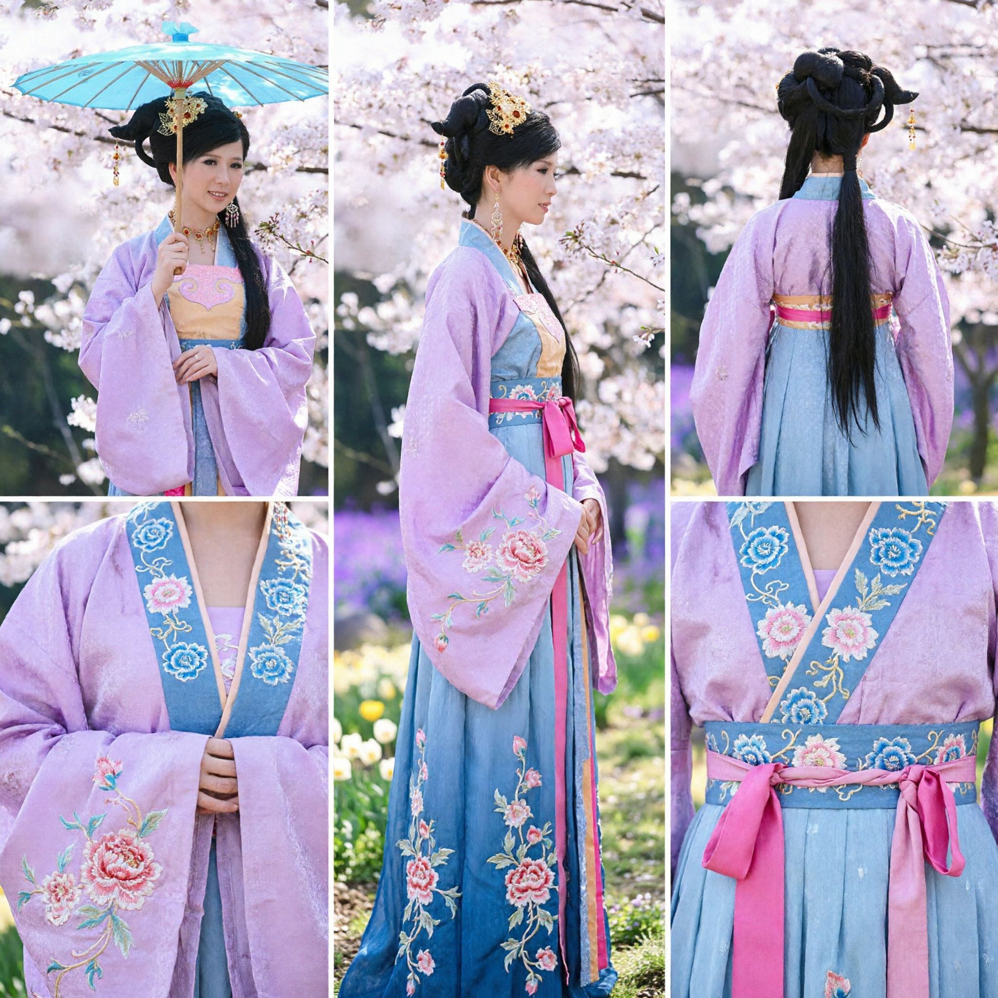 Traditional Chinese Hanfu Tang Dynasty Ruqun Costume Ancient Princess Dress Purple and Blue for Cosplay