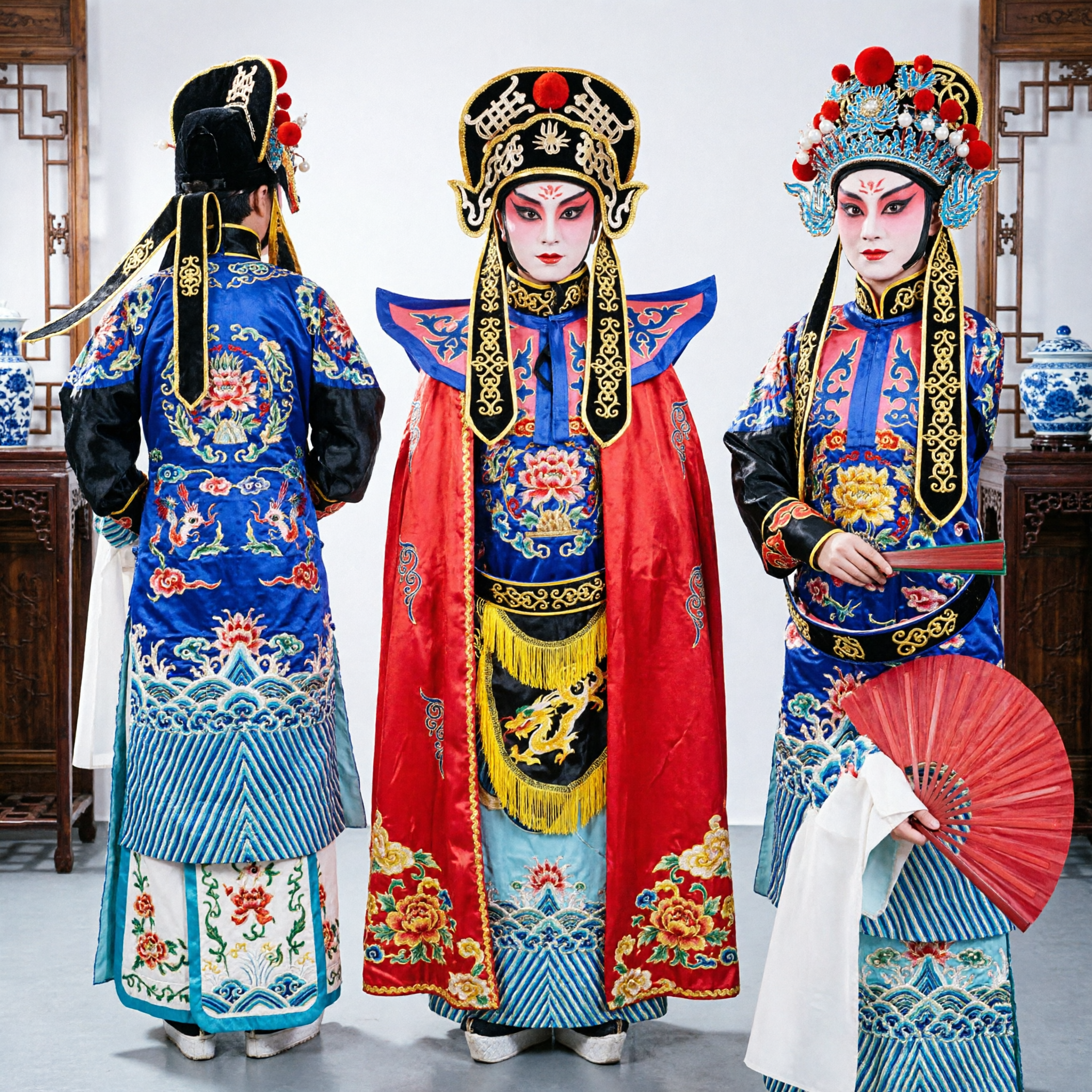 Traditional Chinese Sichuan Opera Face Changing Bian Lian Costume with Embroidered Cape and Mask for Stage Performance