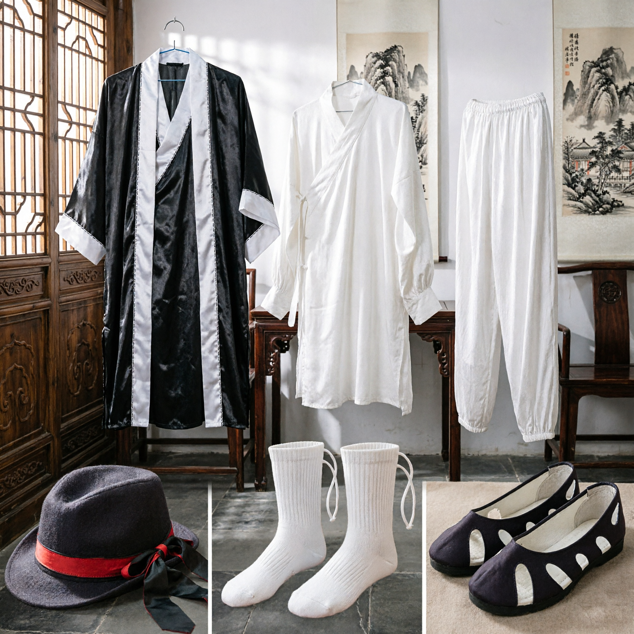 Traditional Chinese Men's Hanfu Tang Suit Kung Fu Uniform Complete Set Martial Arts Costume for Performance