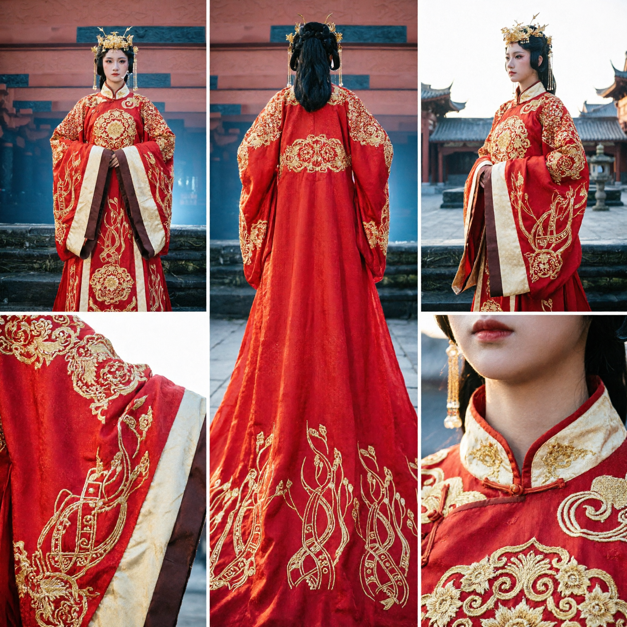 Red Traditional Chinese Hanfu Wedding Dress Gold Embroidered Ancient Costume for Women Formal Occasions