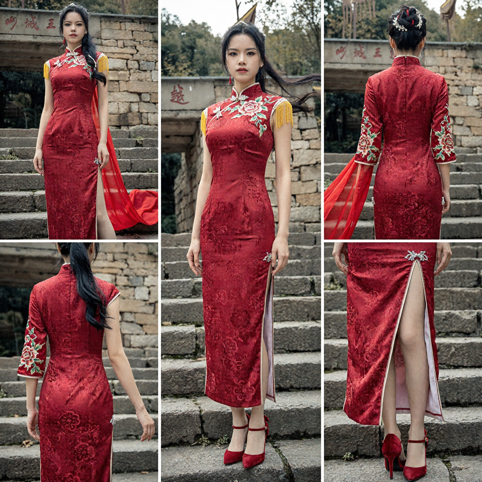 Red Ancient Chinese Wuxia Warrior Costume Women's Martial Arts Cheongsam Dress for Cosplay and Performance