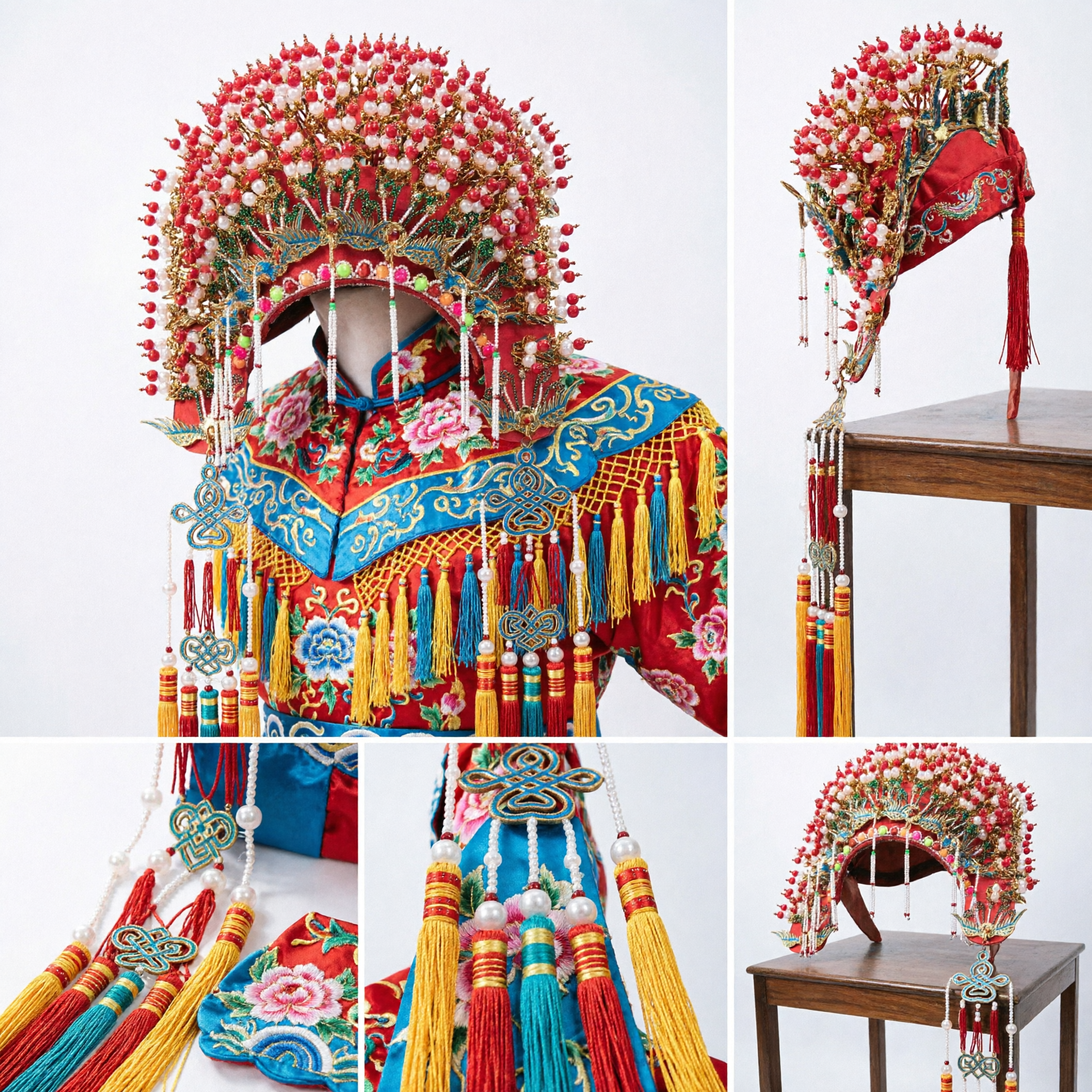 Traditional Chinese Opera Phoenix Crown Headdress Elaborate Red Pearl Bridal Headpiece for Stage Performance and Weddings