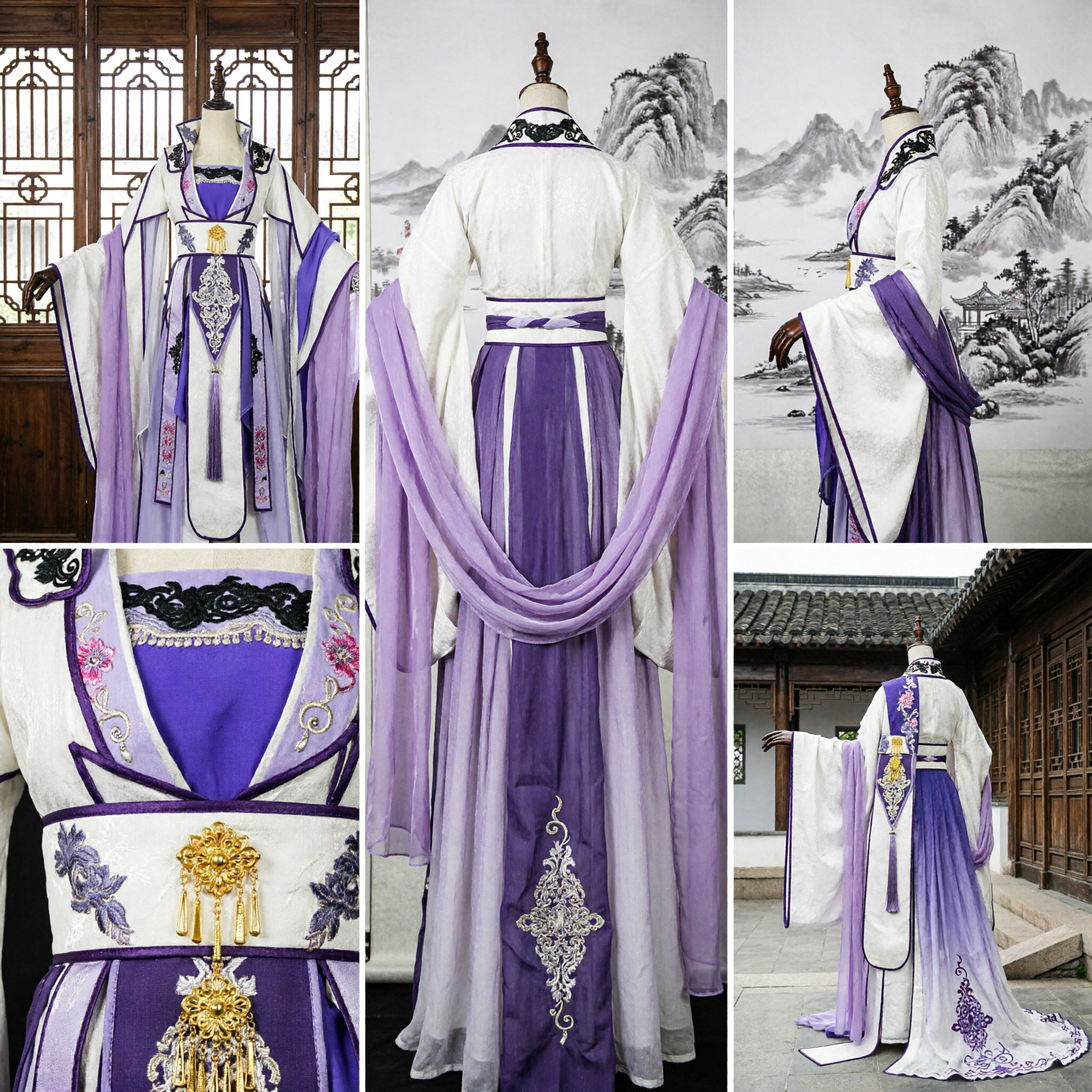 Ancient Chinese Hanfu Purple White Immortal Robe Traditional Clothing Men Cosplay Stage Performance Costume