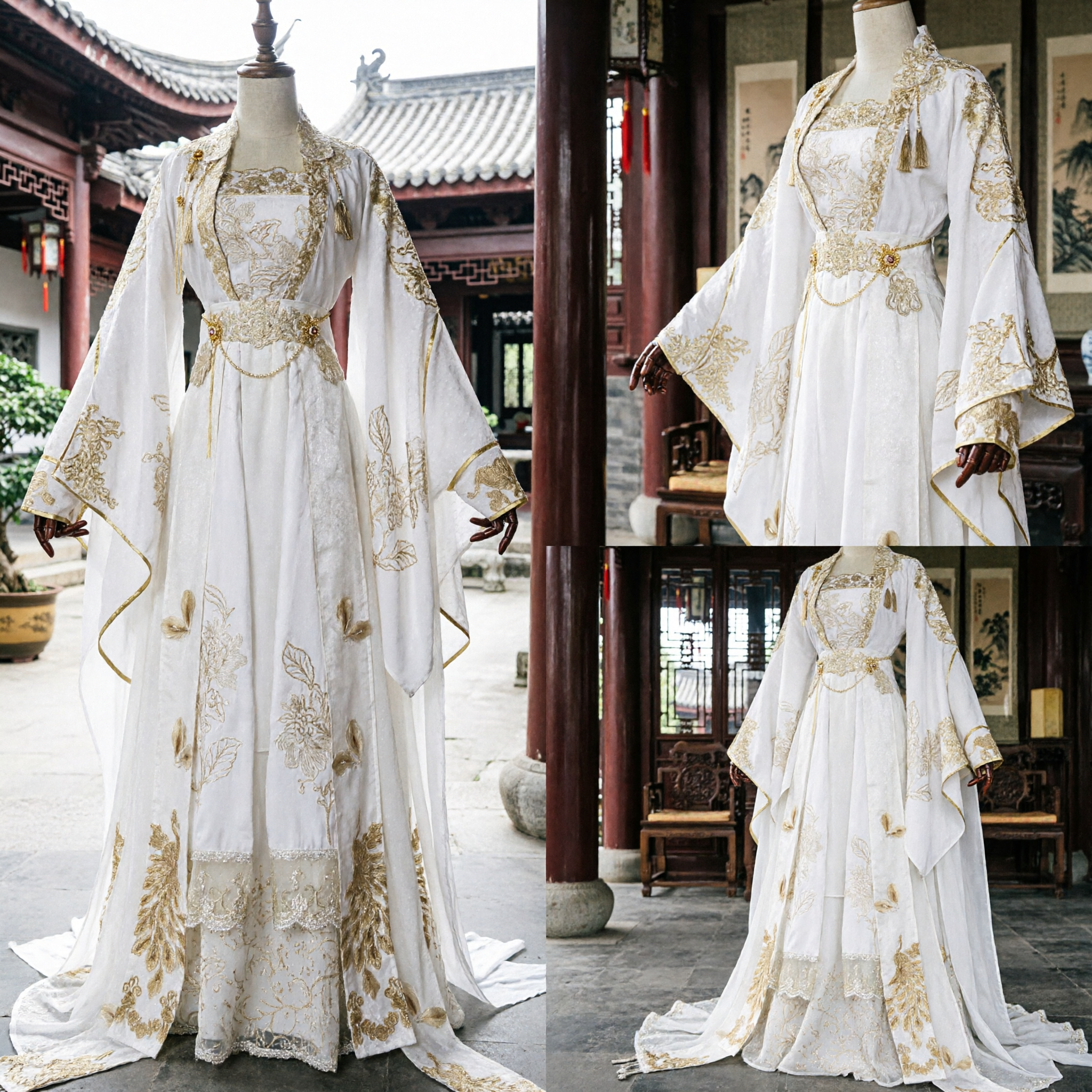 Elegant White Gold Embroidery Chinese Hanfu Traditional Tang Dynasty Ruqun Dress Women Ancient Costume Wedding