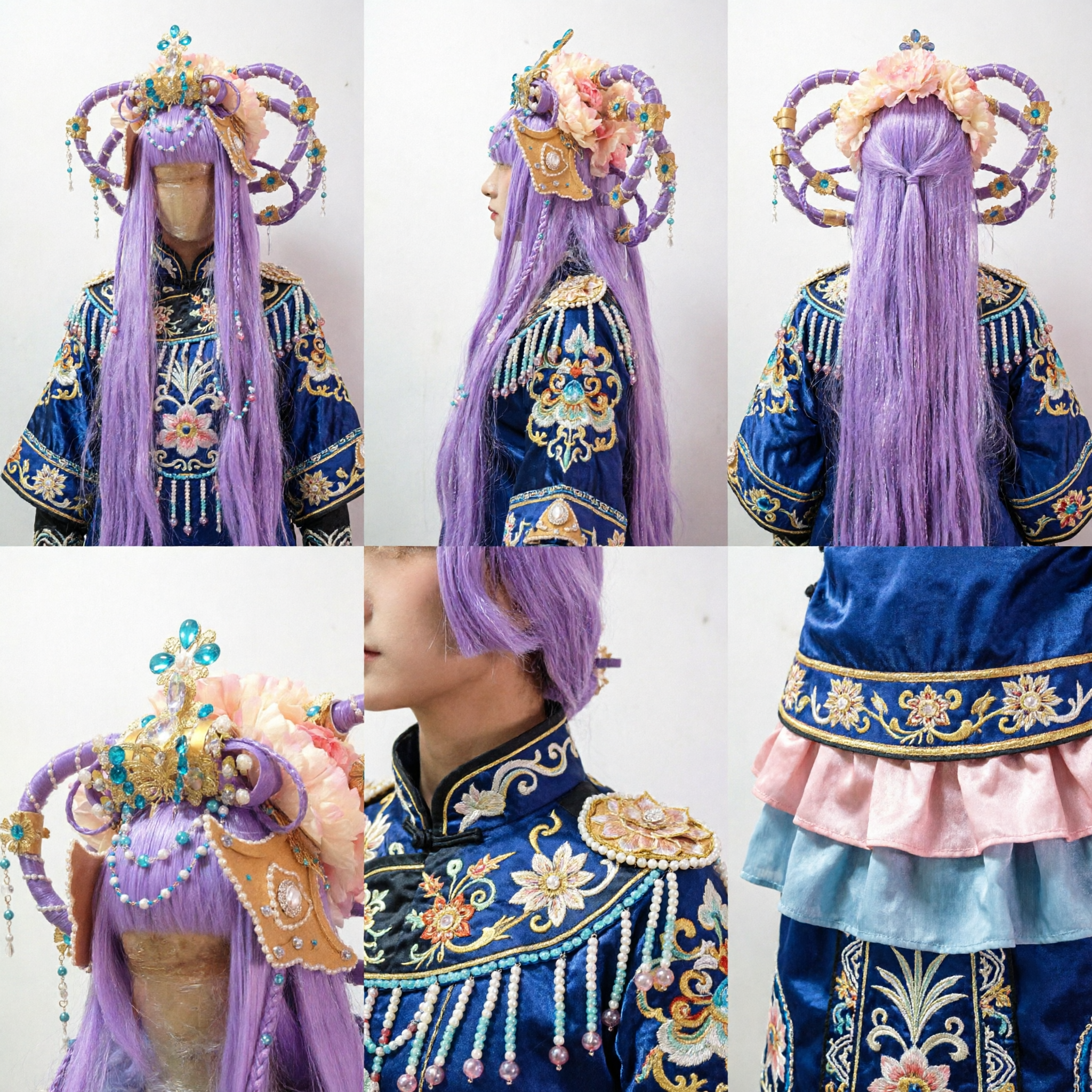 Traditional Chinese Peking Opera Headdress Purple Floral Hair Crown with Pearls for Female Stage Performance