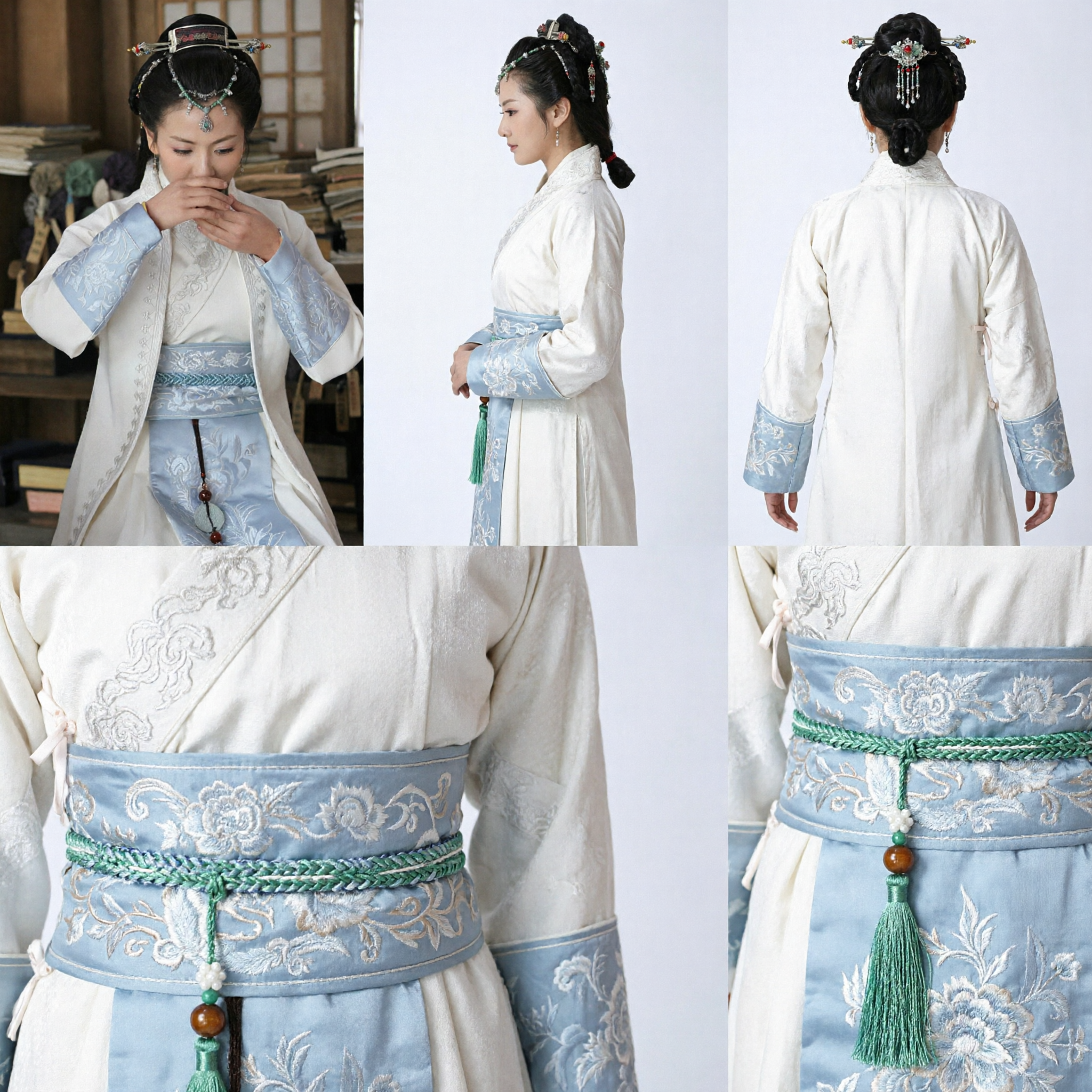 Traditional Chinese Hanfu Costume Ancient Princess White Robe with Blue Embroidery for Women Cosplay