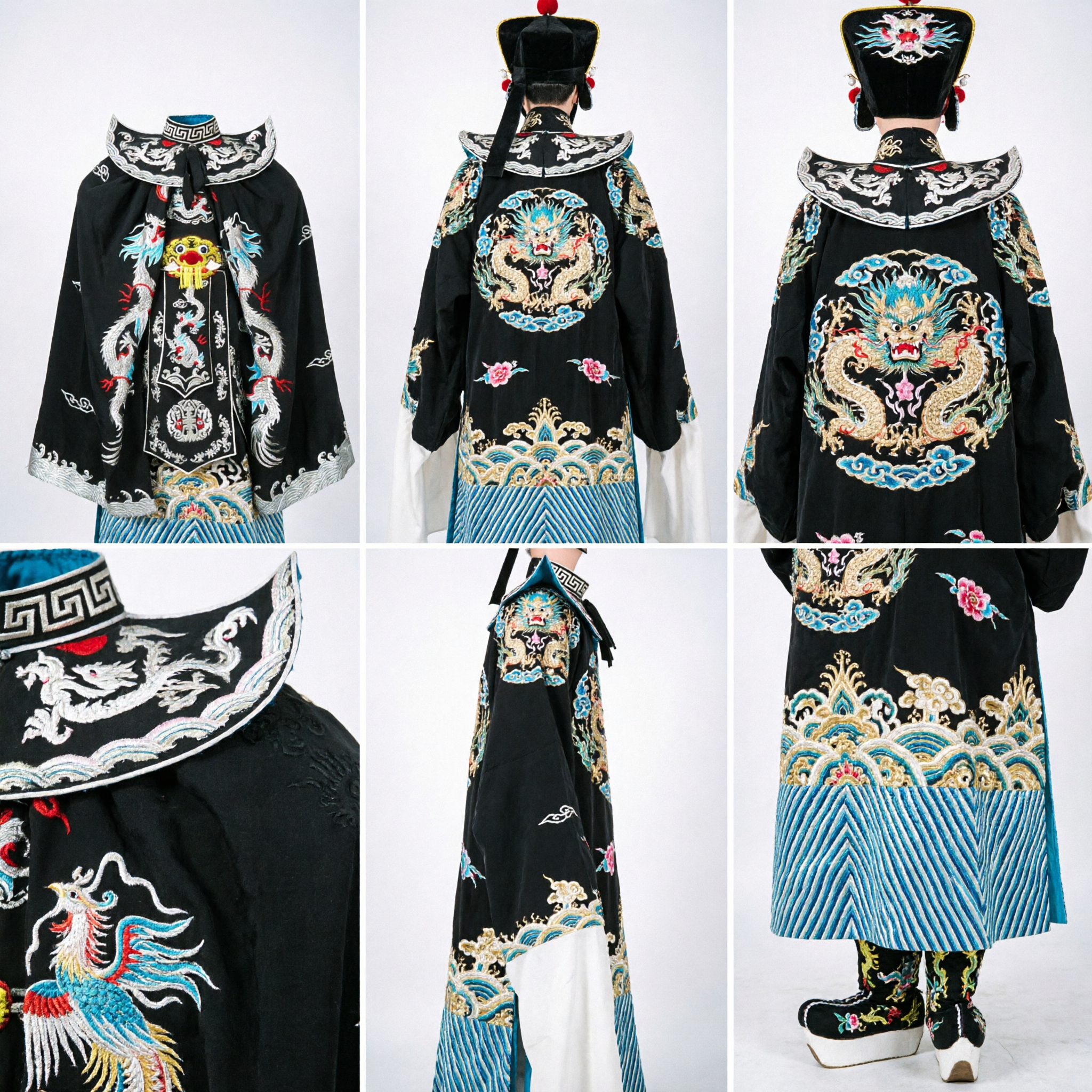 Traditional Chinese Peking Opera Costume Black Dragon Embroidered General Warrior Outfit for Men Stage Performance