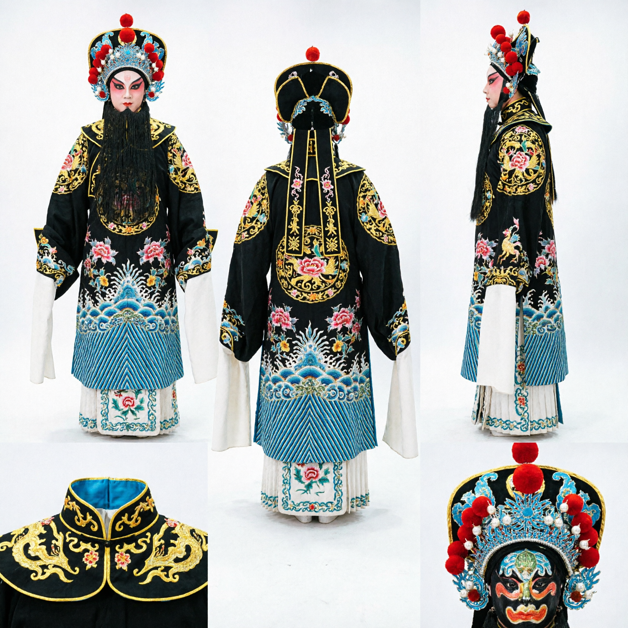 Traditional Chinese Beijing Opera Black Face Judge Bao Zheng Costume Complete Set for Stage Performance