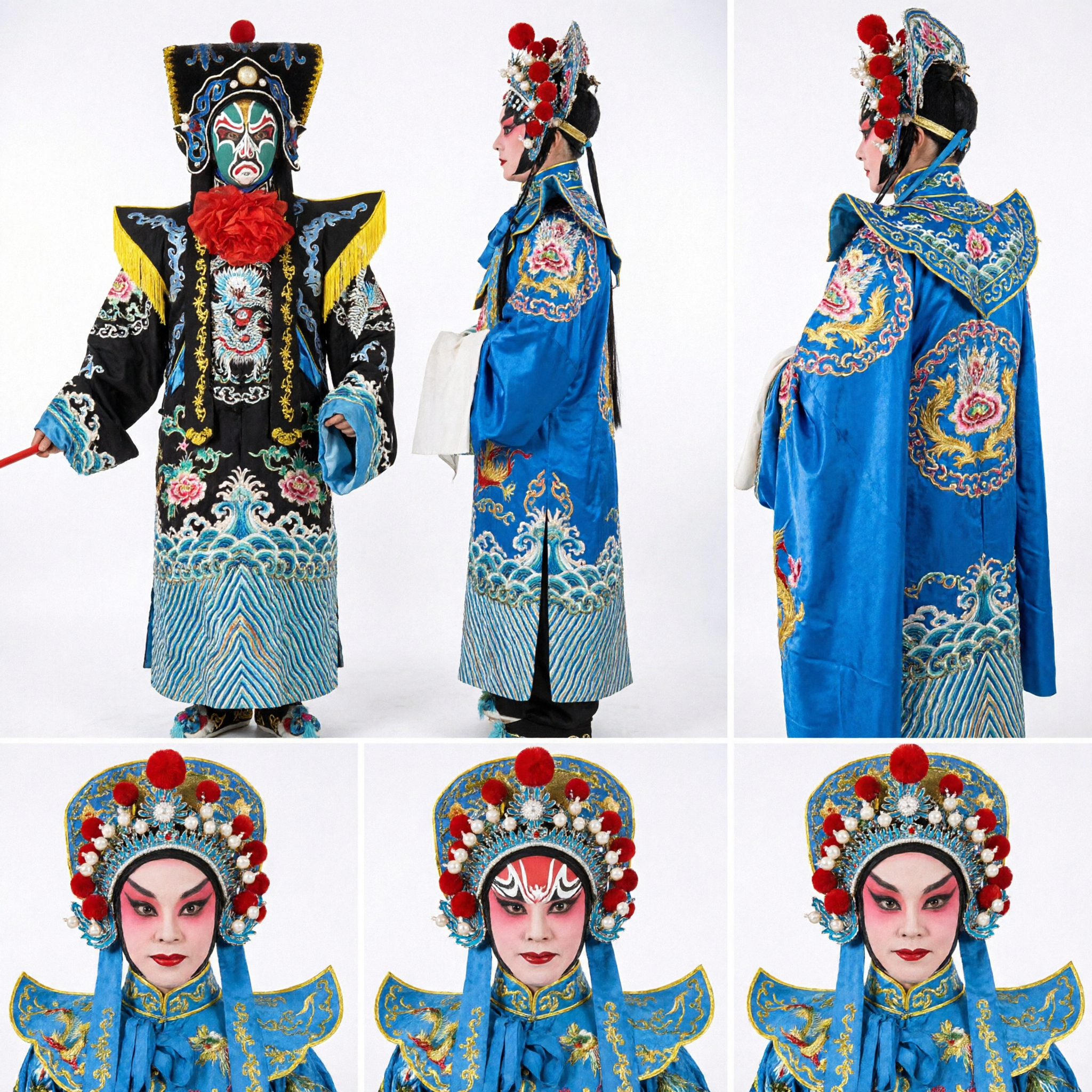 Traditional Chinese Sichuan Opera Face Changing Bian Lian Costume Set with Masks and Fans for Performance