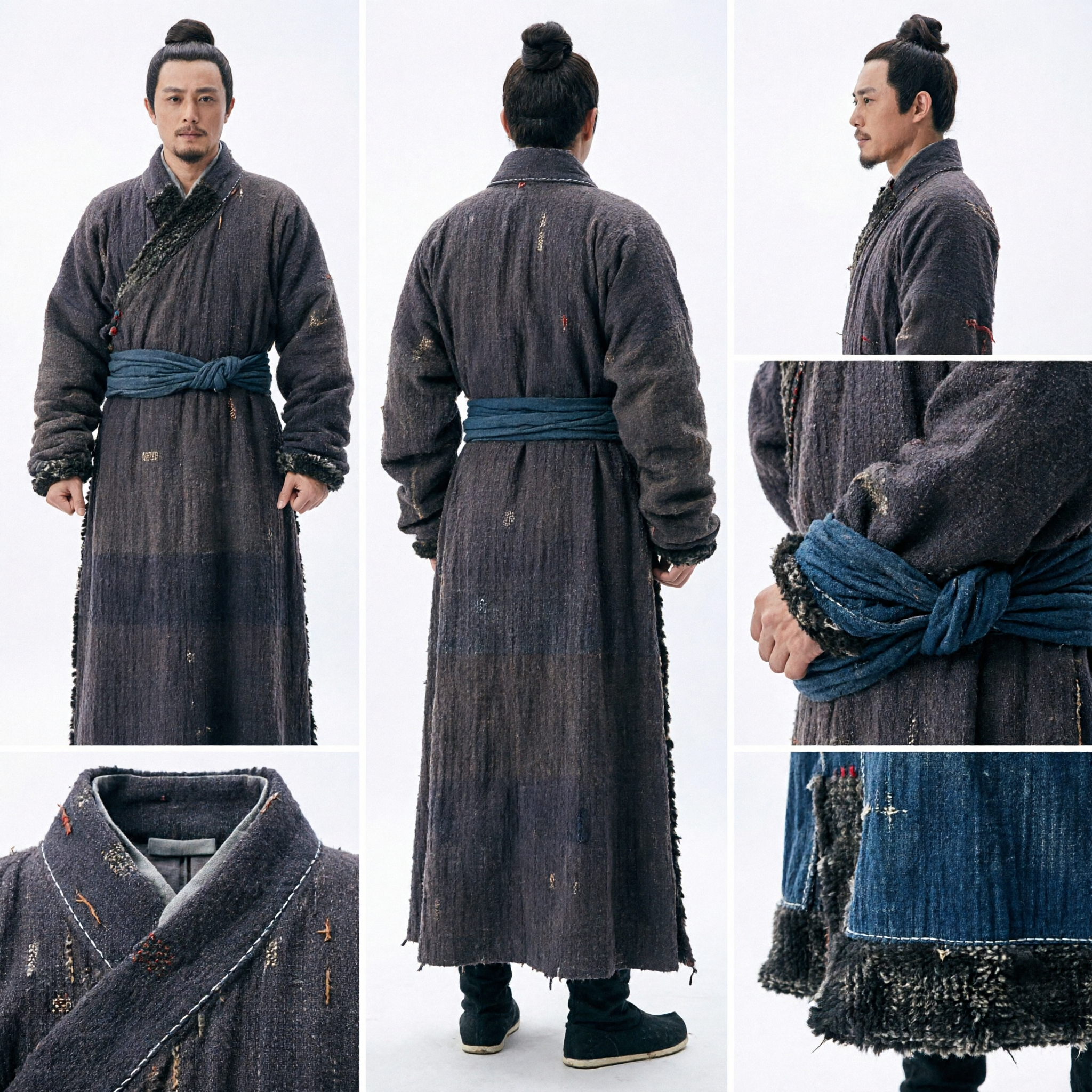 Ancient Chinese Men's Wuxia Costume Dark Grey Hanfu Robe Knight Errant Outfit for Historical Cosplay and Drama