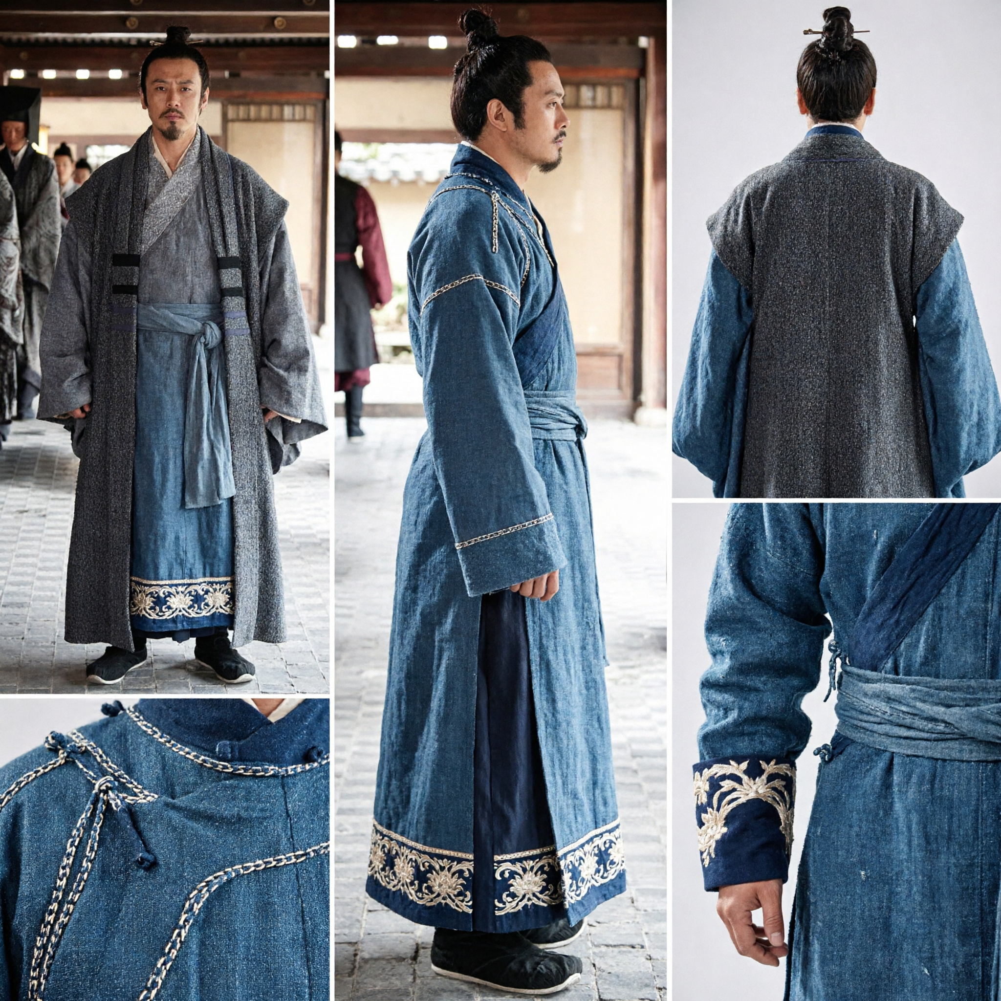 Men's Ancient Chinese Hanfu Costume Grey Scholar Robe Traditional Historical Clothing for Cosplay and Stage Performance
