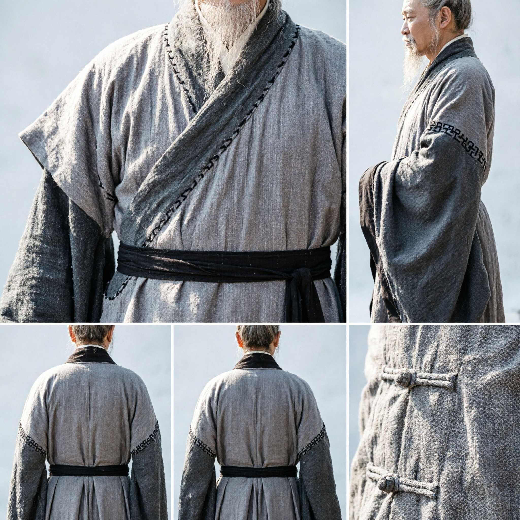 Traditional Chinese Ancient Wise Man Costume Grey Hanfu Robe for Men Historical Drama Cosplay
