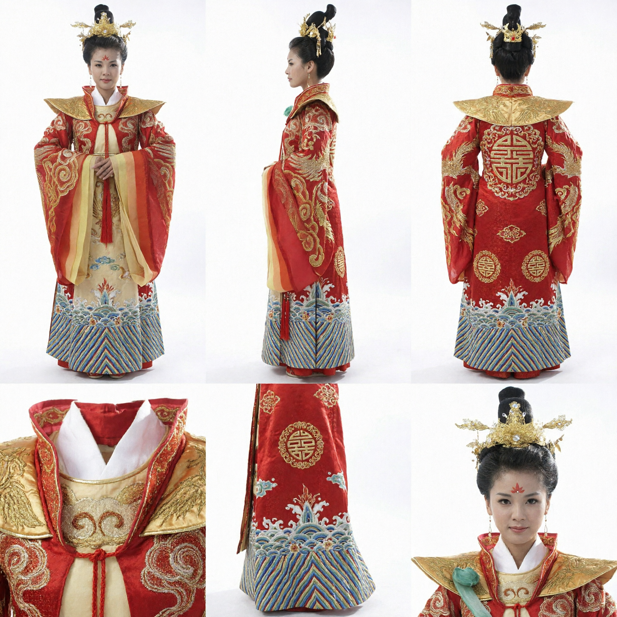 Ancient Chinese Empress Costume Red Royal Robe with Gold Embroidery for Women Stage Performance Cosplay