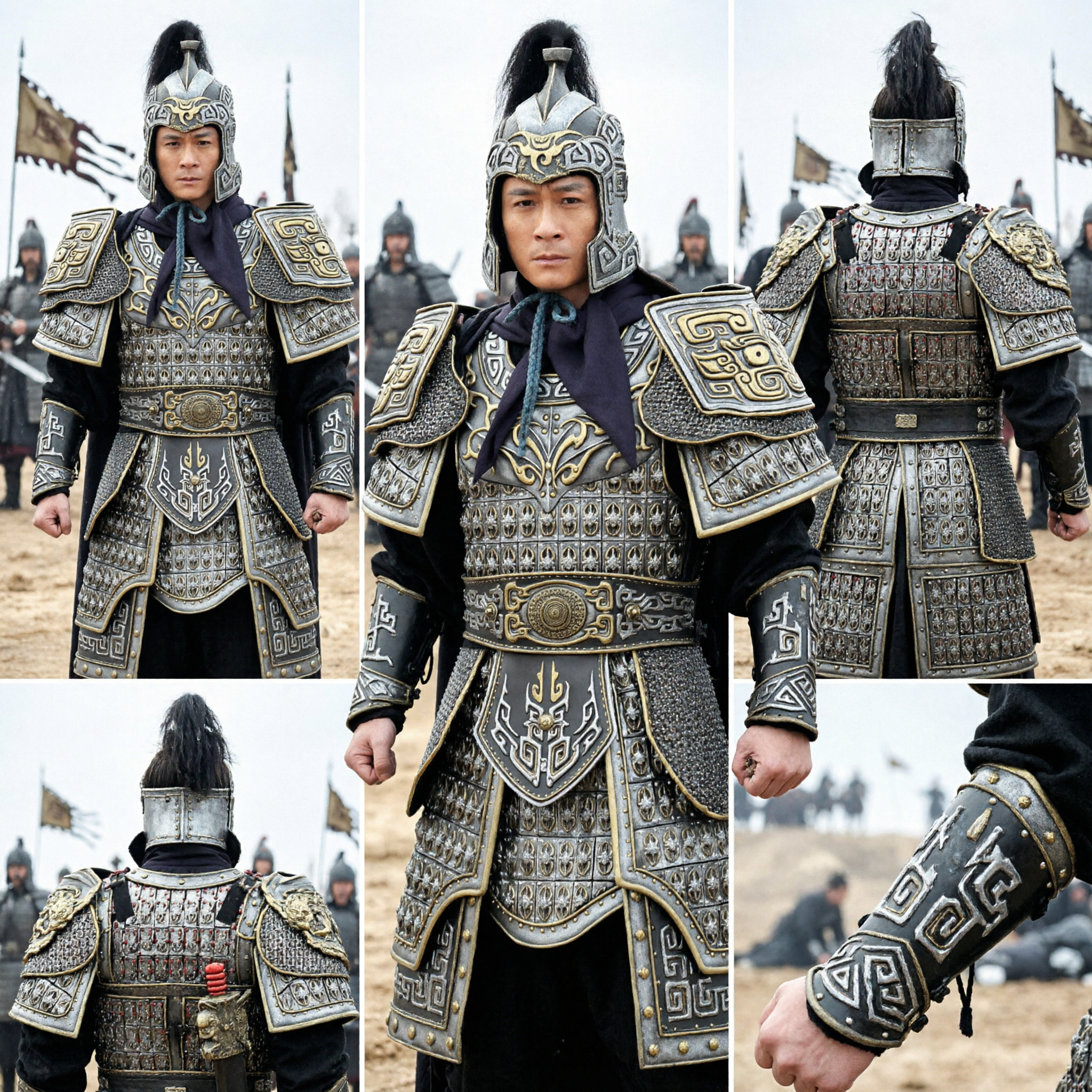 Ancient Chinese General Armor Costume for Men Historical Warrior Cosplay Outfit Complete Set with Helmet