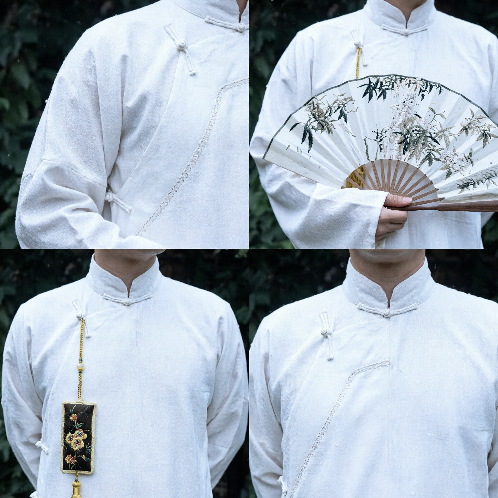 Men's White Traditional Chinese Kung Fu Uniform Qing Dynasty Scholar Robe Ancient Changshan Costume