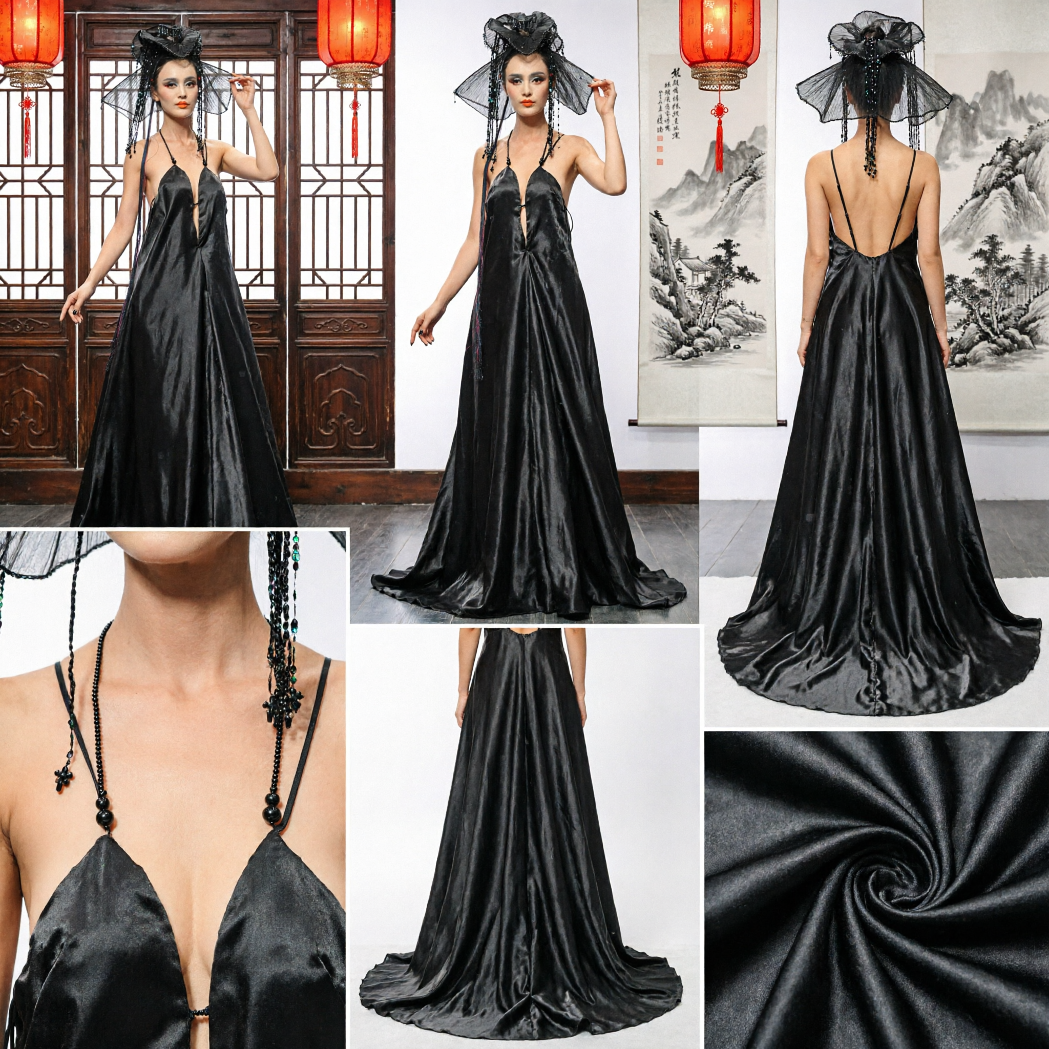 Elegant Black Textured Feather Evening Gown Spaghetti Strap Floor Length Formal Dress for Prom