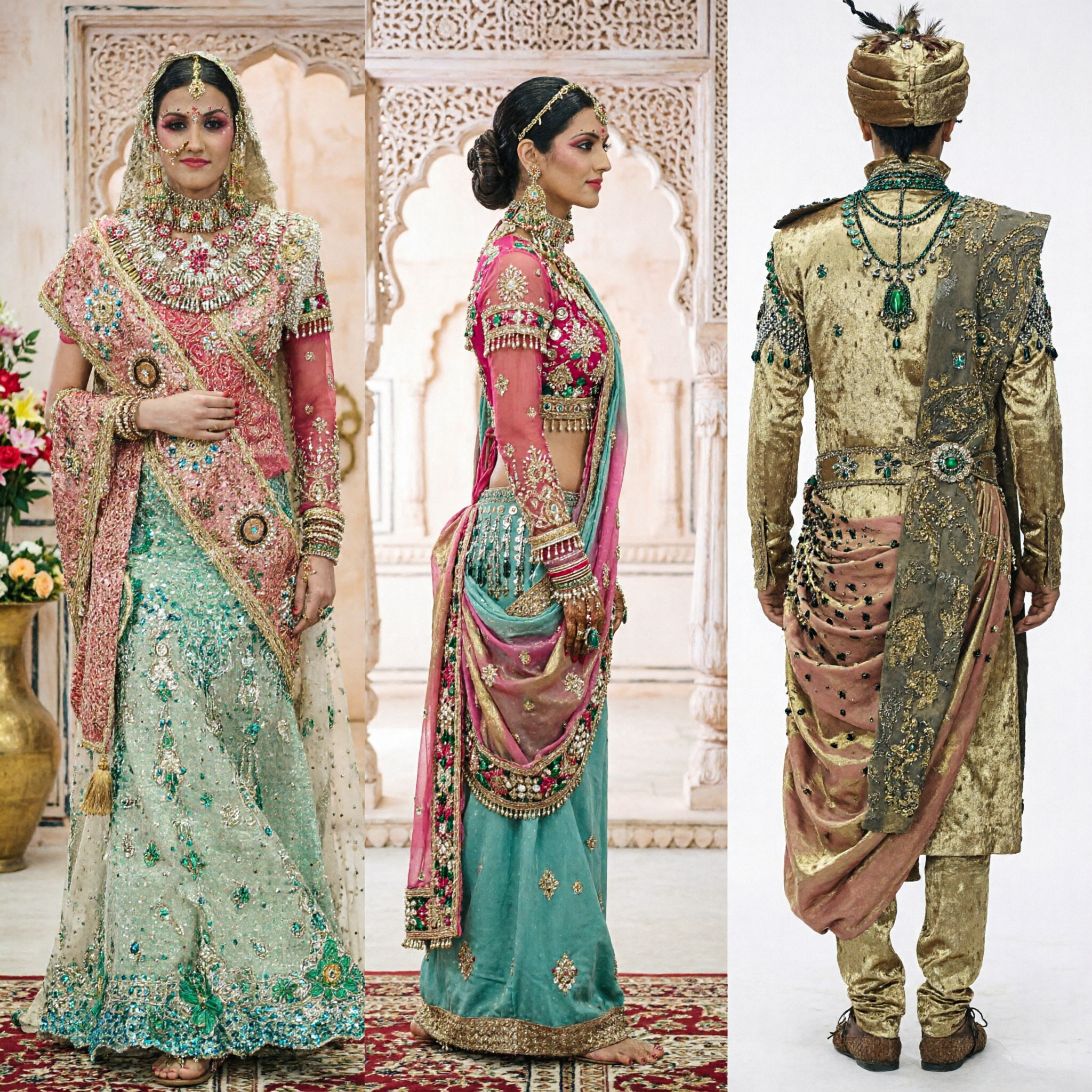 Elegant Sea Green Banarasi Silk Saree with Gold Zari Border Traditional Wedding Wear for Women