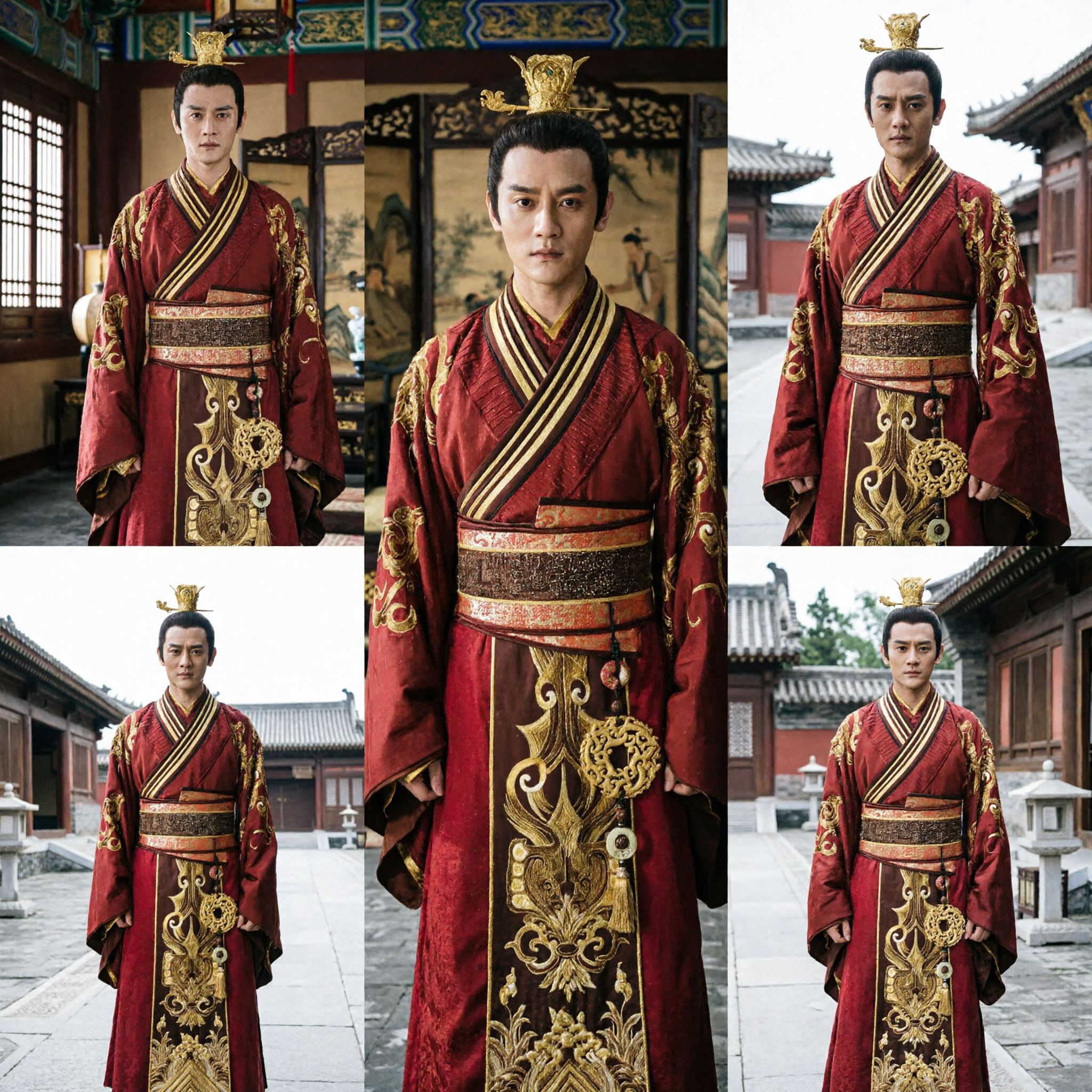Men's Ancient Chinese Red Hanfu Prince Costume Embroidered Silk Robe for Historical Drama Cosplay
