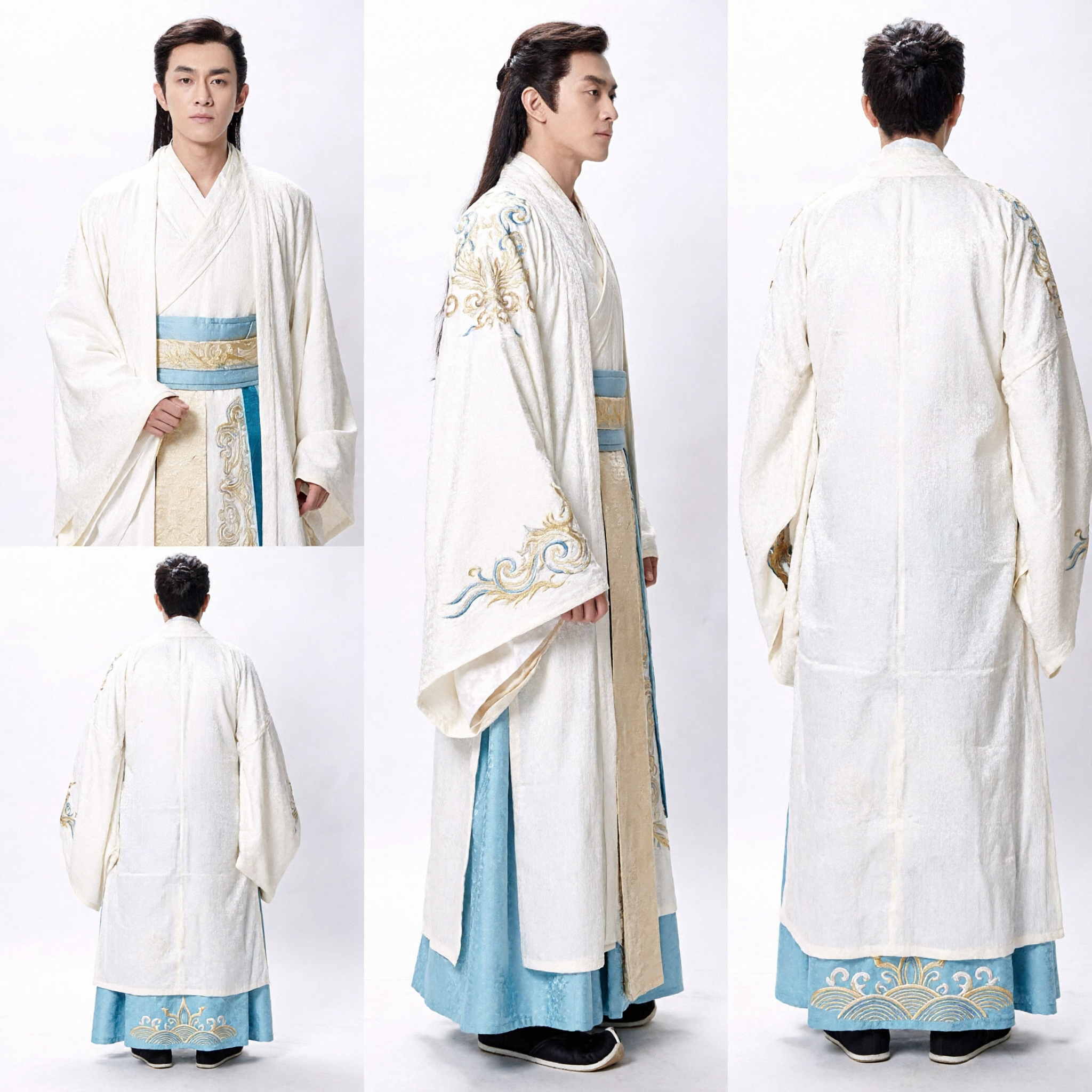 Traditional Chinese Hanfu Costume Men Ancient White Scholar Robe Han Dynasty Historical Cosplay Outfit