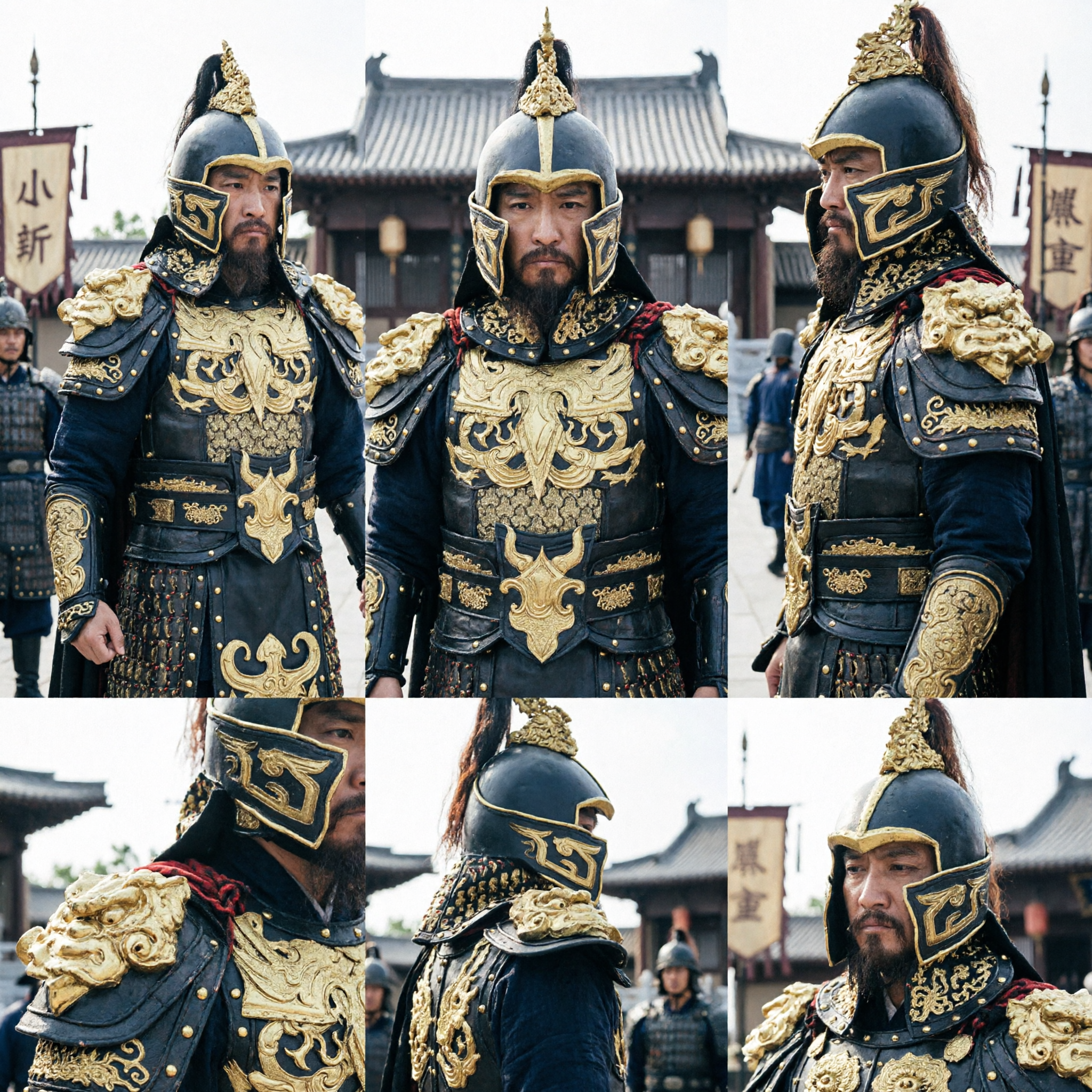 Men's Ancient Chinese General Black Gold Armor Costume Traditional Warrior Outfit for Cosplay Performance