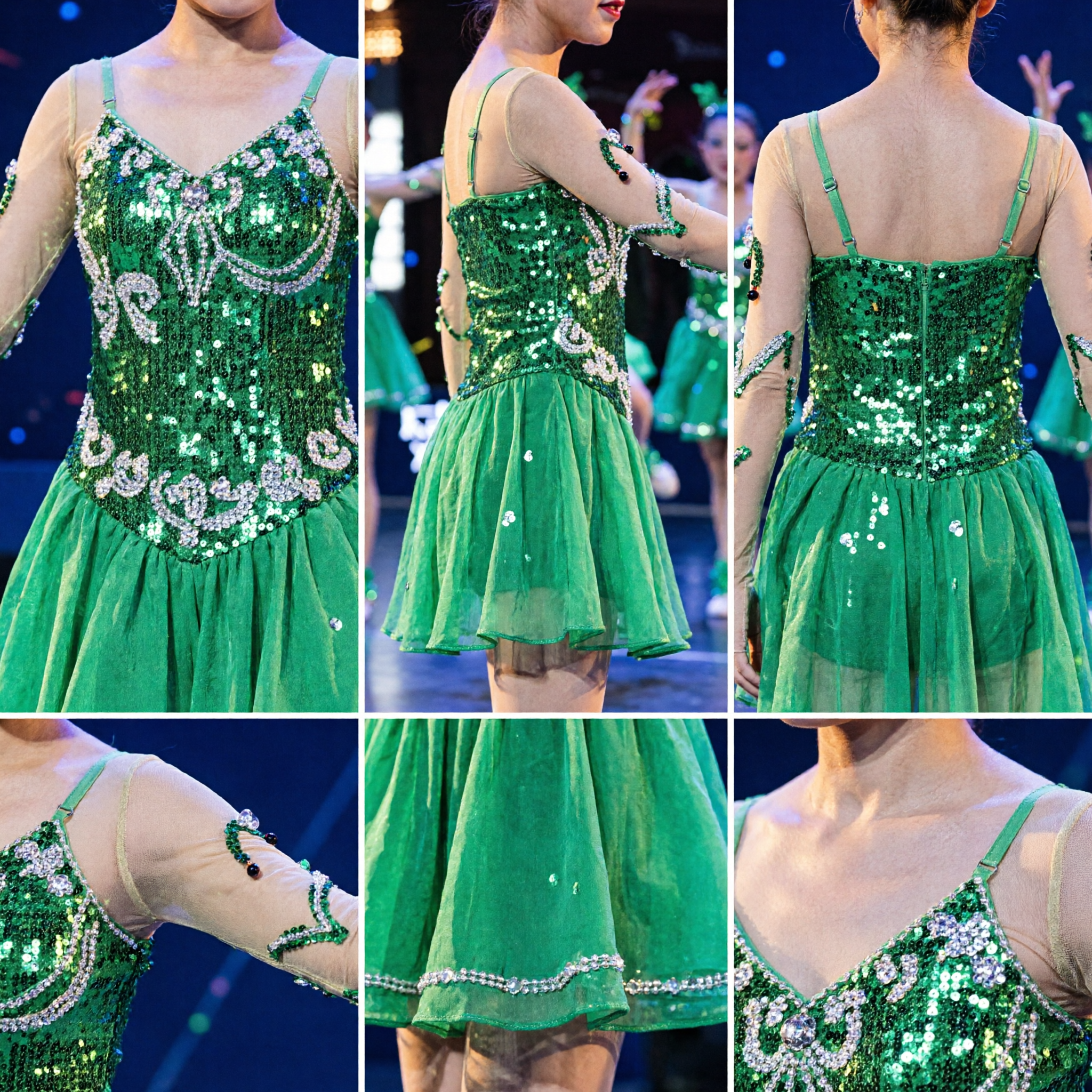 Bright Green Sequin Latin Dance Dress for Women Group Stage Performance Competition Costume