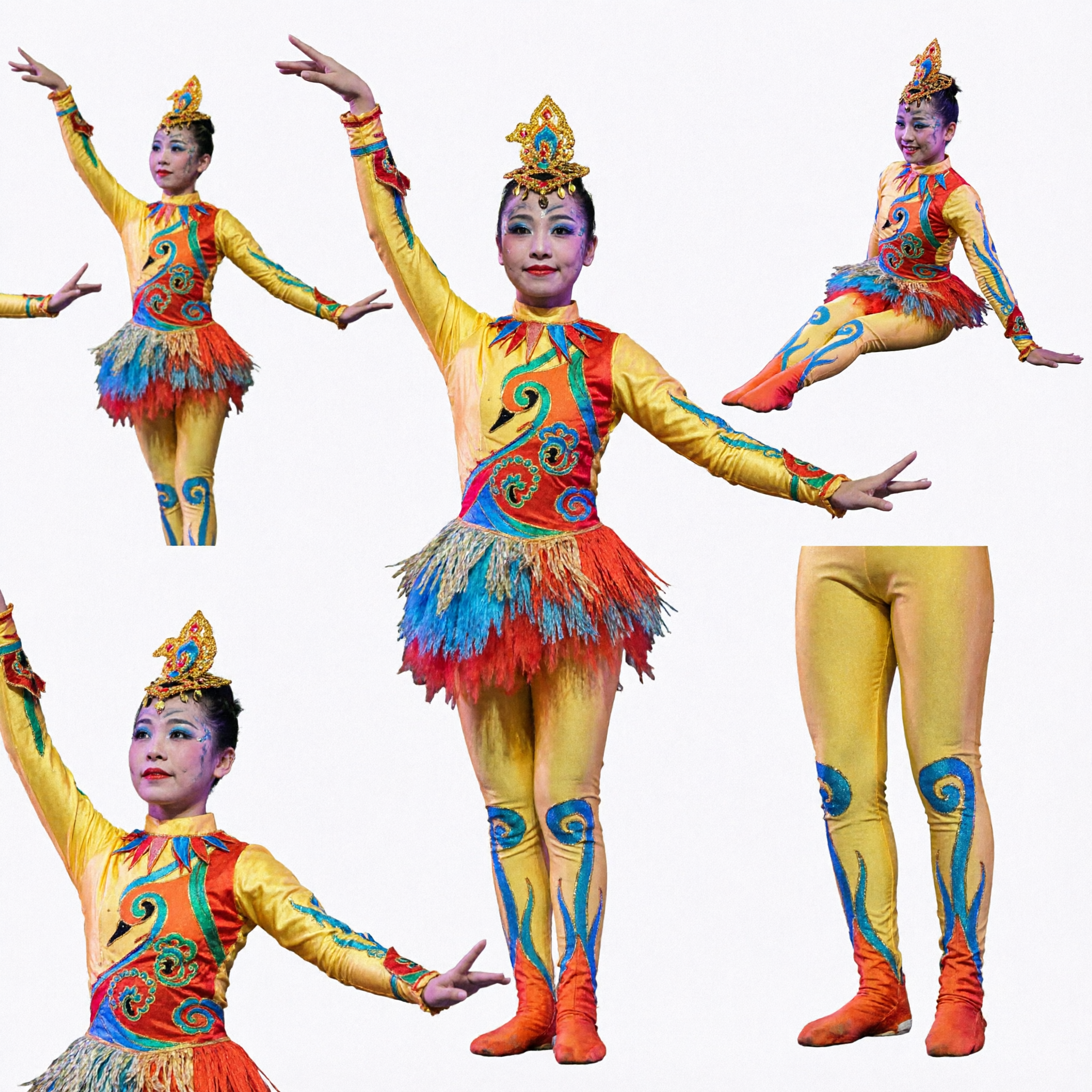 Traditional Yellow Chinese Folk Dance Costume Women Stage Performance Outfit with Headdress and Sleeves