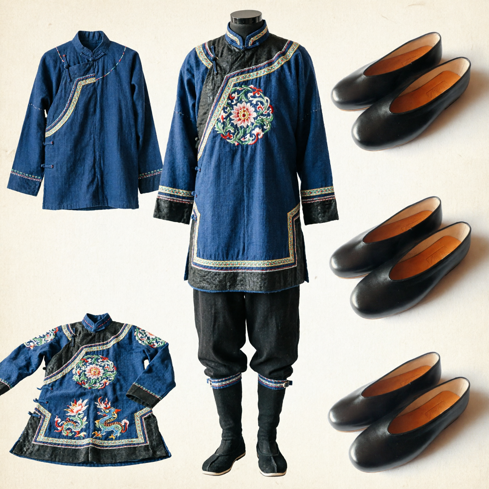 Traditional Chinese Black Leather Shoes Old Beijing Style Flat Slip-ons for Kung Fu Tai Chi and Hanfu Wear