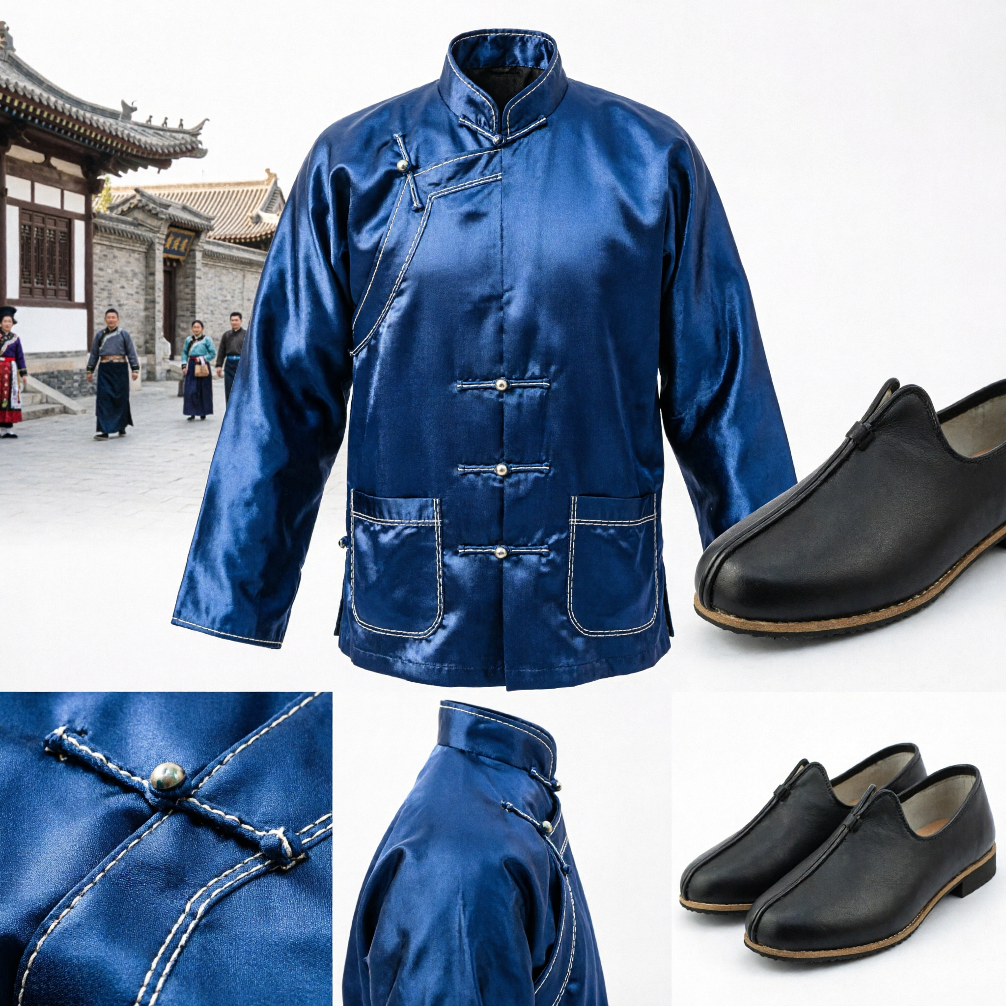 Men's Traditional Black Leather Chinese Kung Fu Shoes Classic Tai Chi Martial Arts Slip-On Footwear