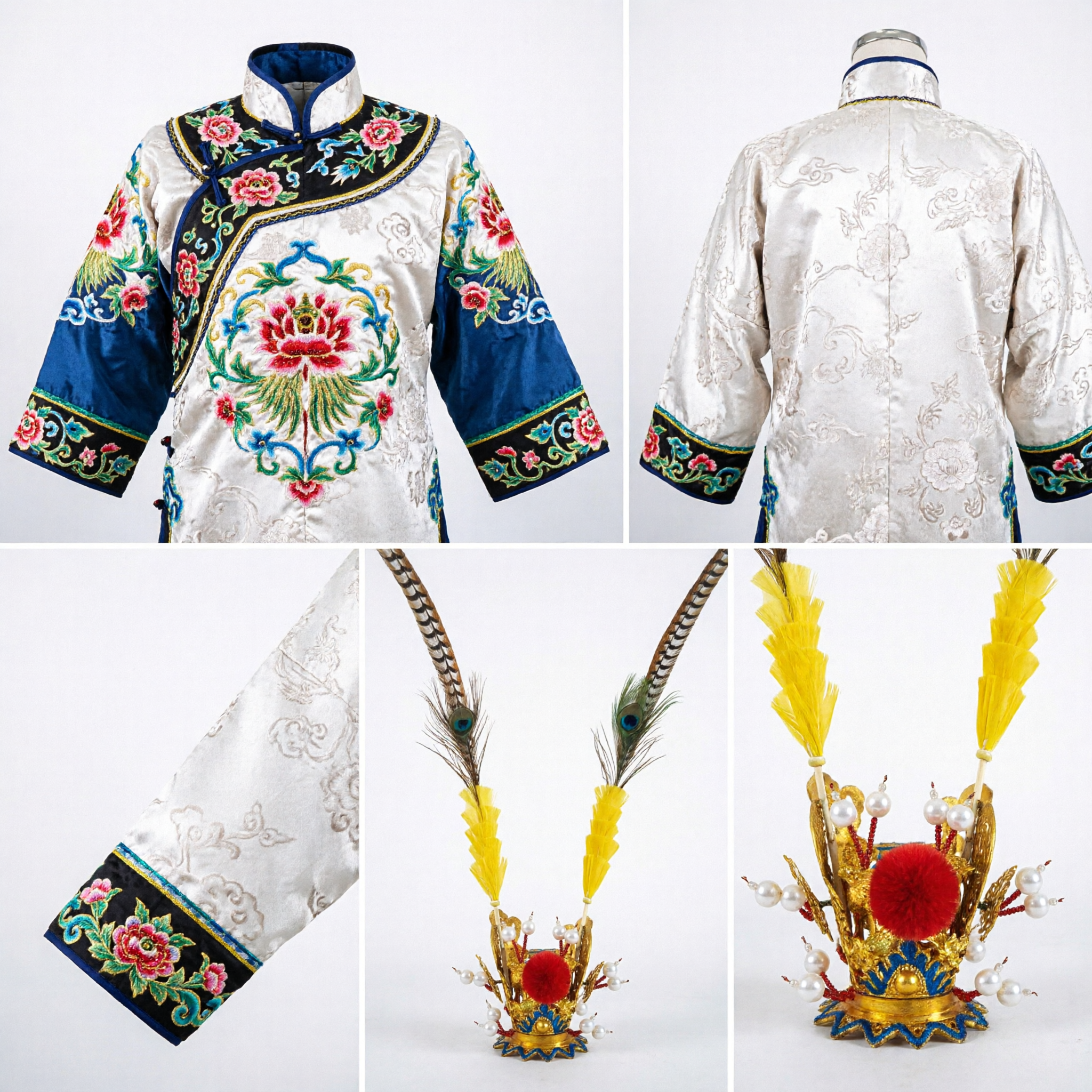 Chinese Traditional Peking Opera General Helmet with Long Pheasant Feathers Golden Crown Warrior Costume Accessory