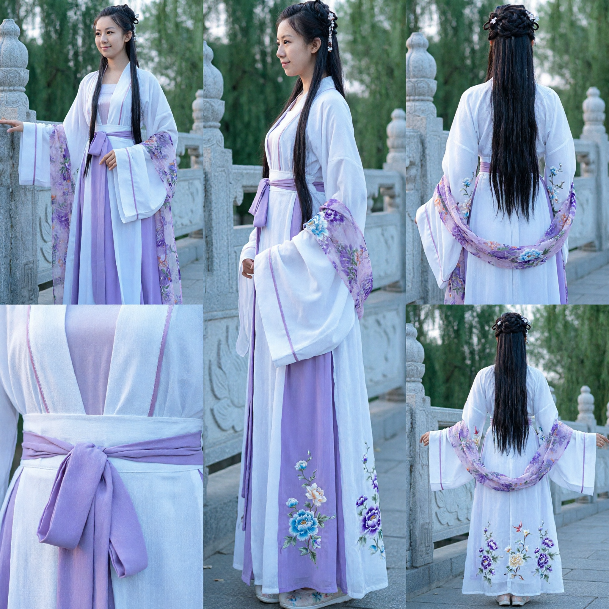 Women's Traditional Chinese Hanfu Purple Floral Wide Sleeve Ancient Costume for Cosplay and Photography