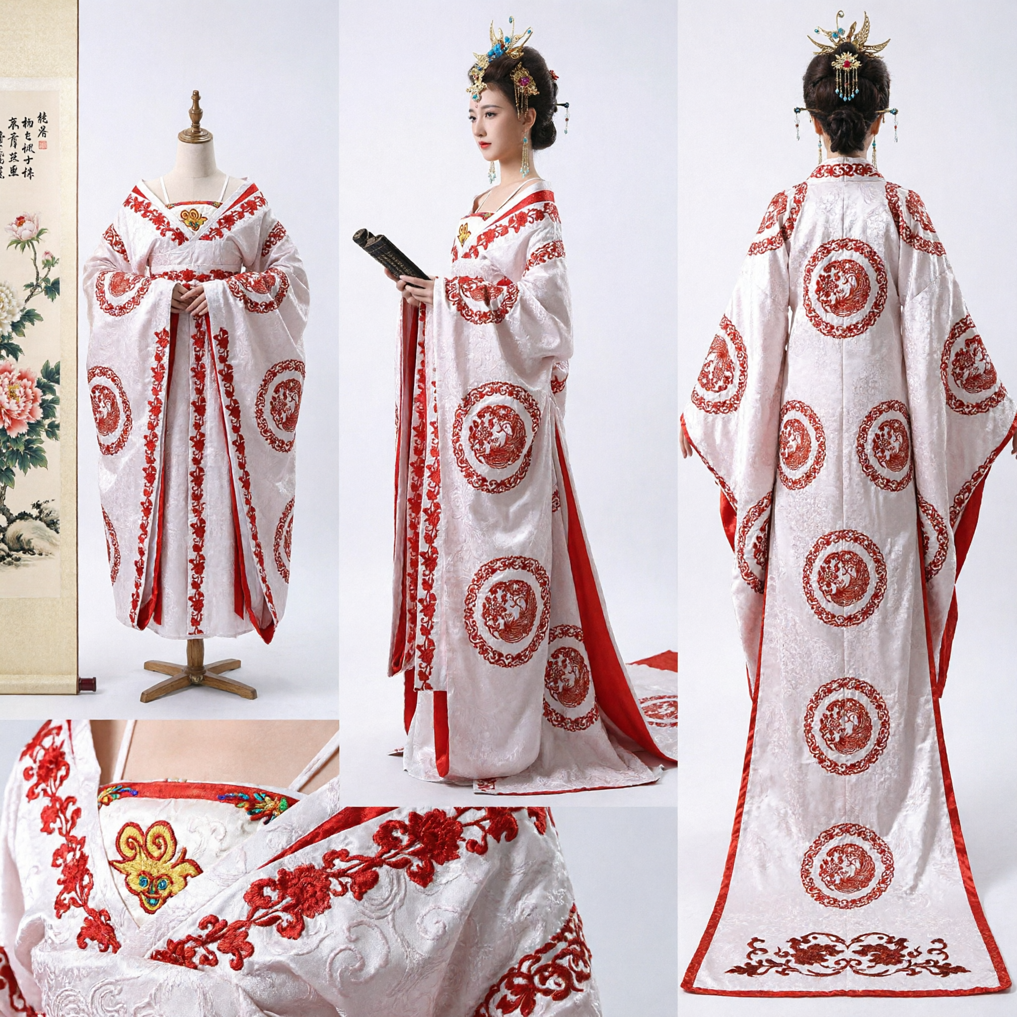 Traditional Chinese Tang Dynasty Palace Hanfu Costume Women's Ancient Empress White Red Dress for Performance