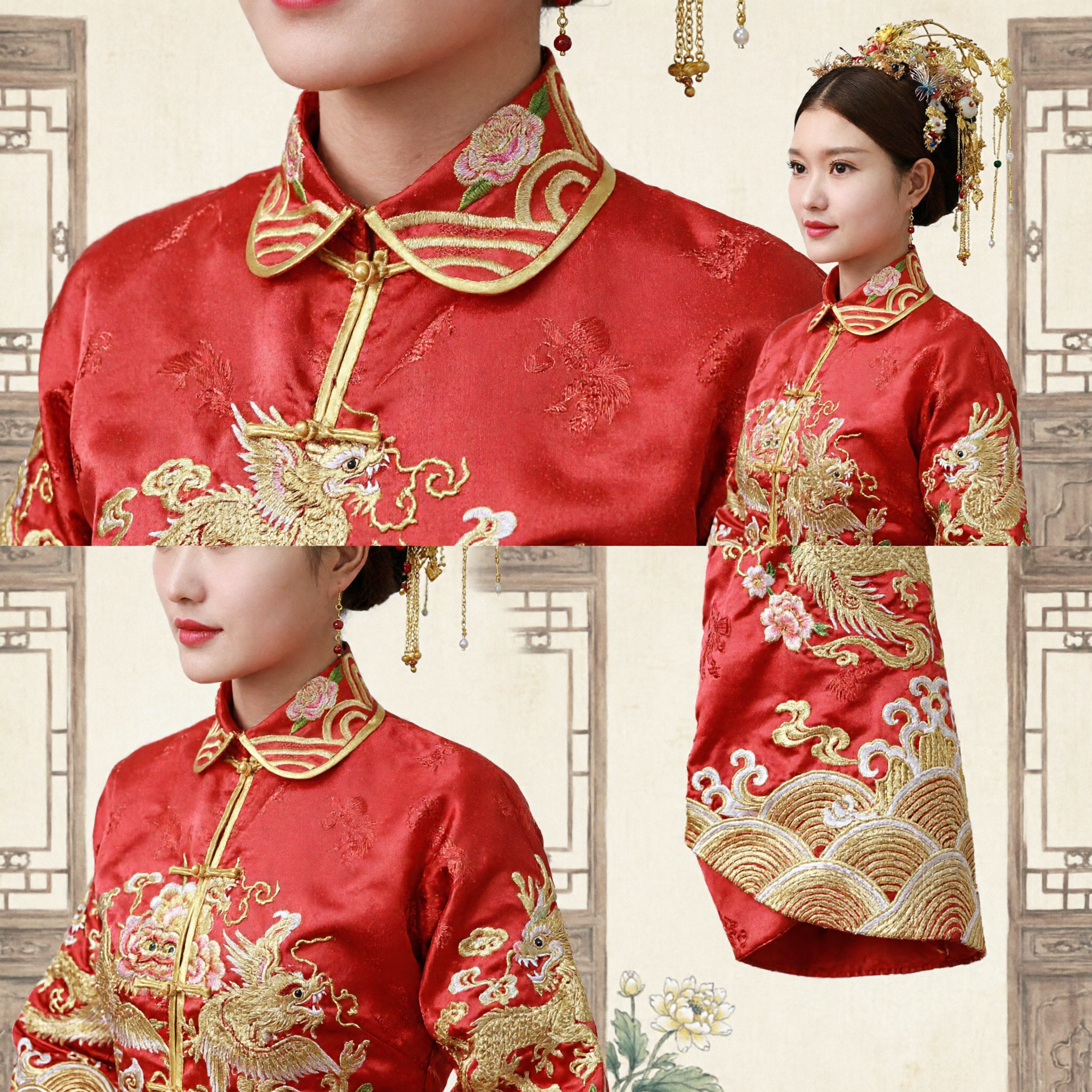 Traditional Chinese Phoenix Crown Gold Hair Accessories Bridal Headdress for Wedding Xiuhe Suit Hanfu