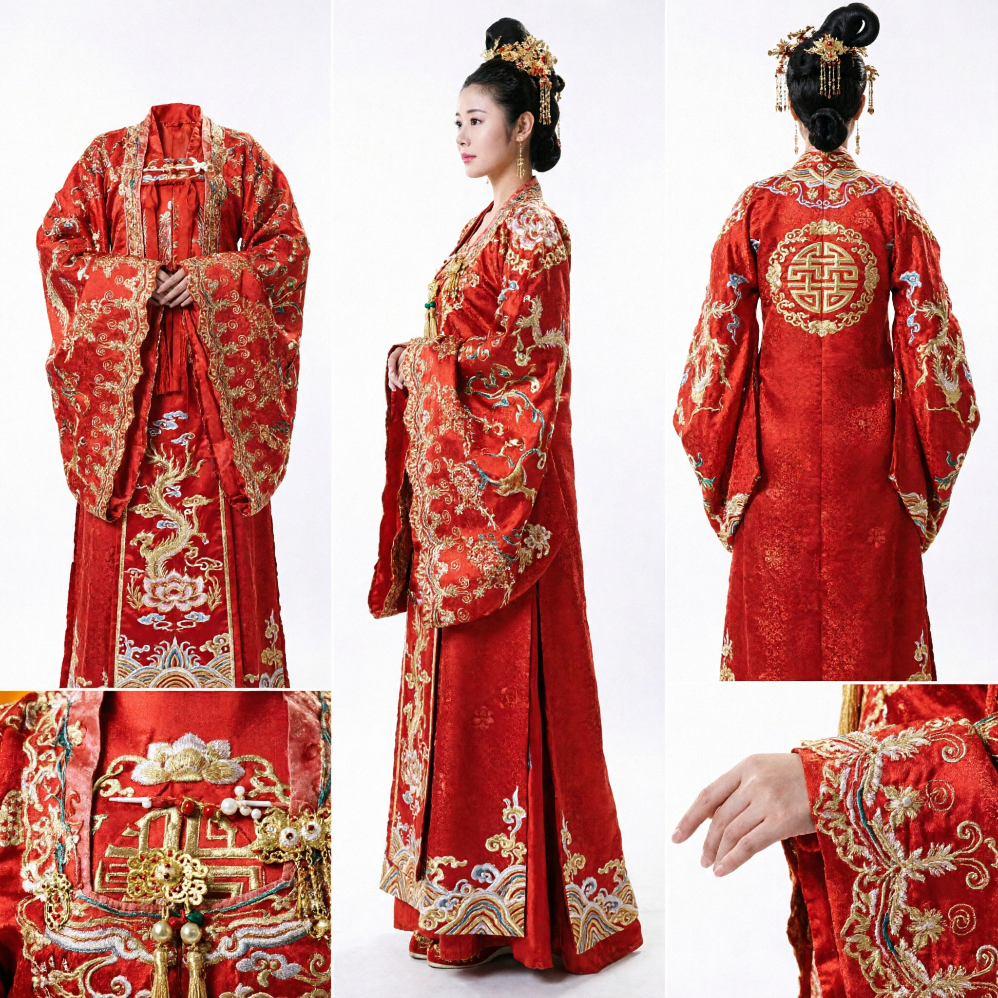 Ancient Chinese Empress Red Hanfu Costume Gold Embroidered Robe for Historical Drama Cosplay and Performance