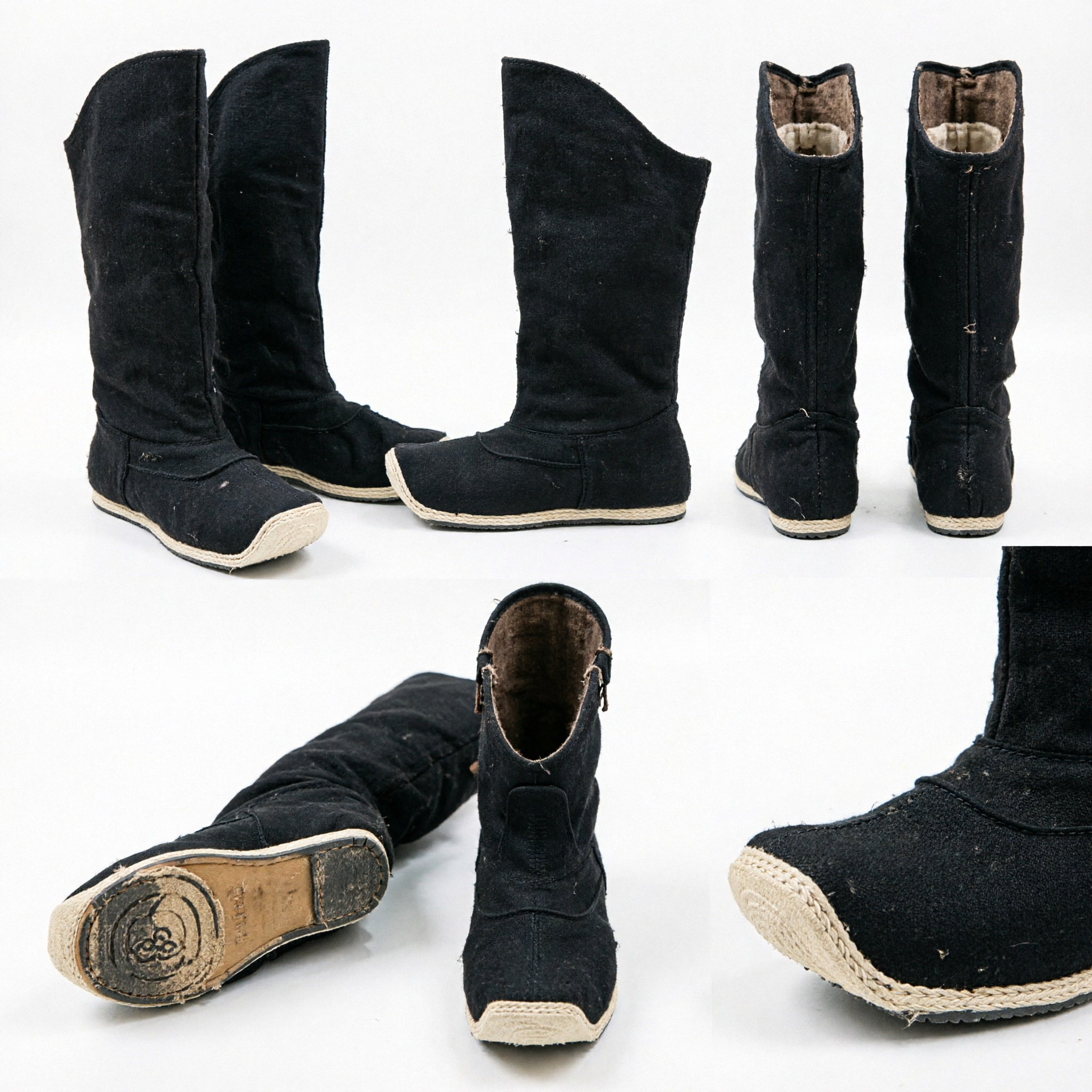 Traditional Chinese Black Cloth Kung Fu Boots High Top Martial Arts Shoes for Hanfu Cosplay Performance