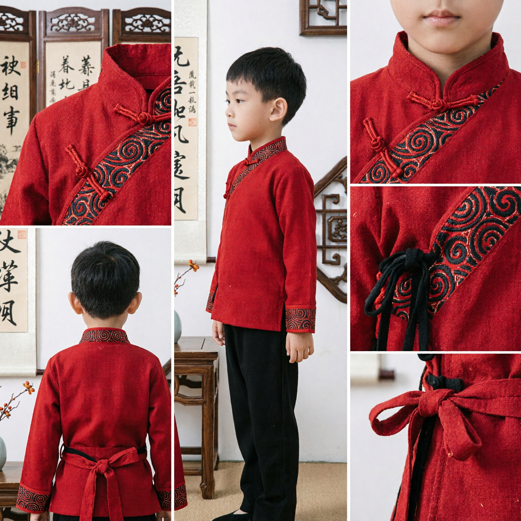 Kids Chinese Traditional Costume Red Tang Suit Kung Fu Uniform for Boys Martial Arts Performance Clothing