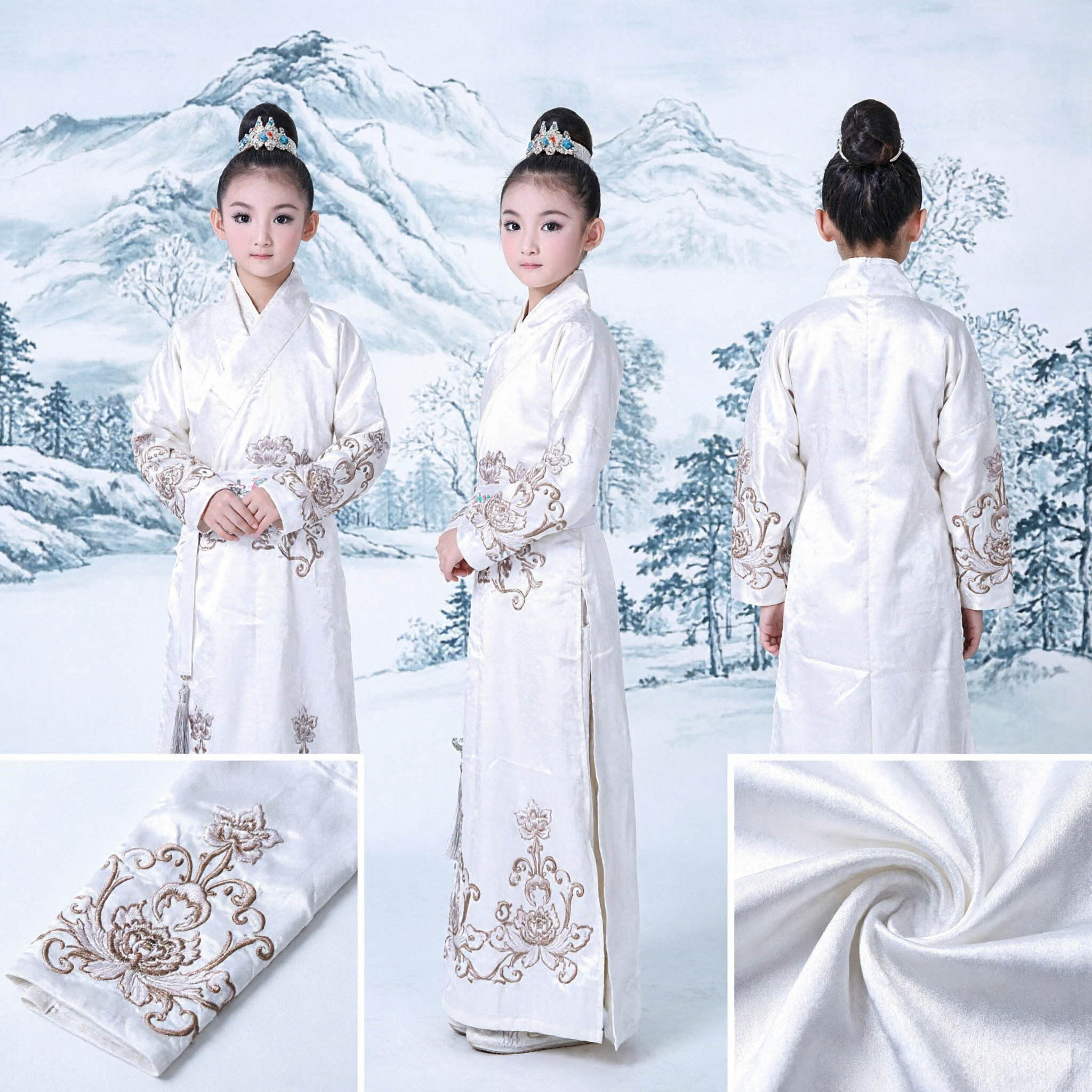 White Chinese Traditional Hanfu Costume for Girls Ancient Swordswoman Wuxia Cosplay Outfit Kids Dance Performance Dress