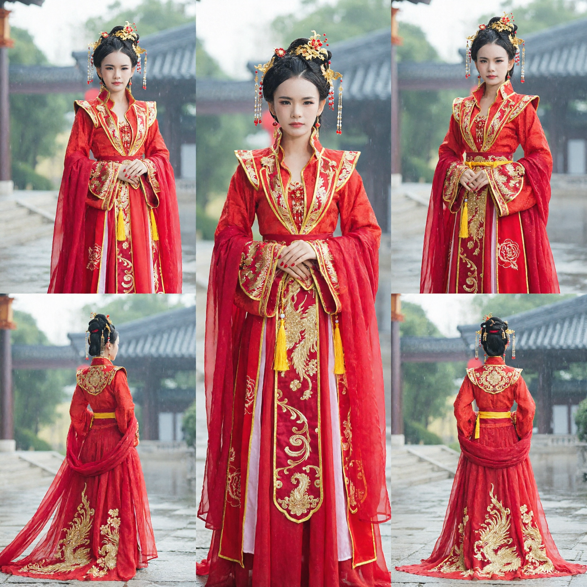 Ancient Chinese Red Hanfu Wedding Dress Traditional Noblewoman Costume with Gold Embroidery for Women
