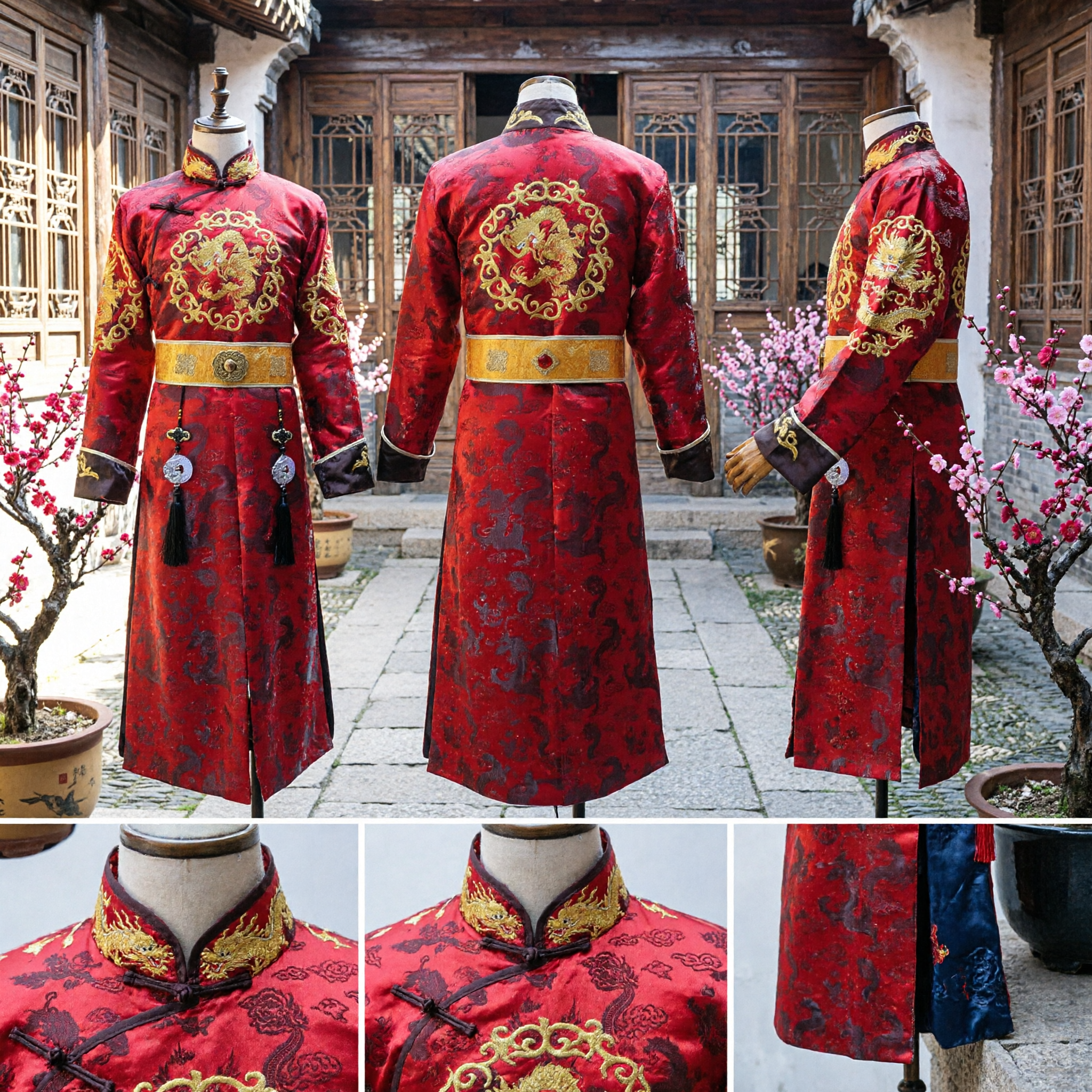 Men's Traditional Chinese Red Dragon Robe Jinyiwei Imperial Guard Costume for Cosplay and Stage Performance