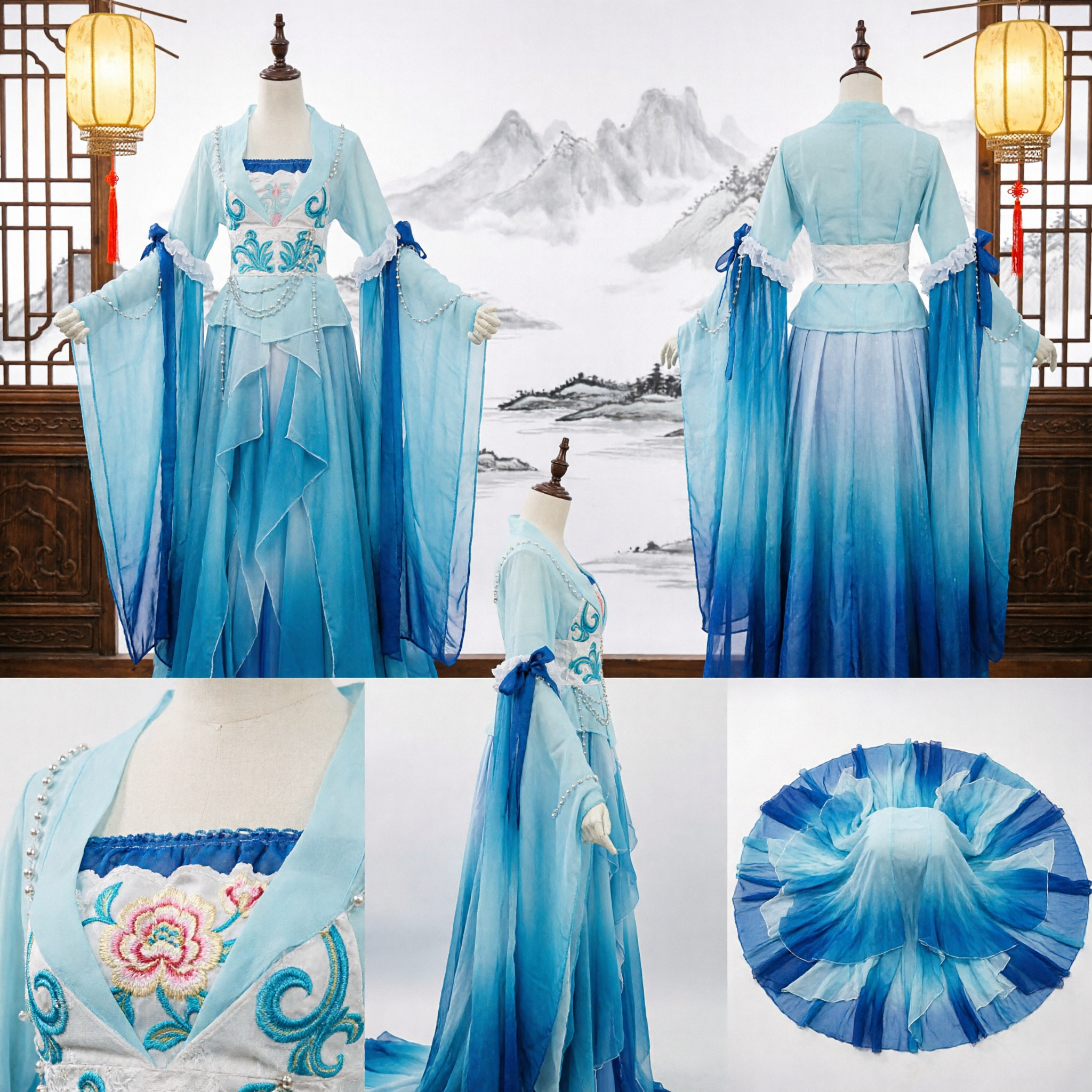 Ancient Chinese Blue Fairy Hanfu Costume for Women Elegant Xianxia Dress for Cosplay Dance Performance