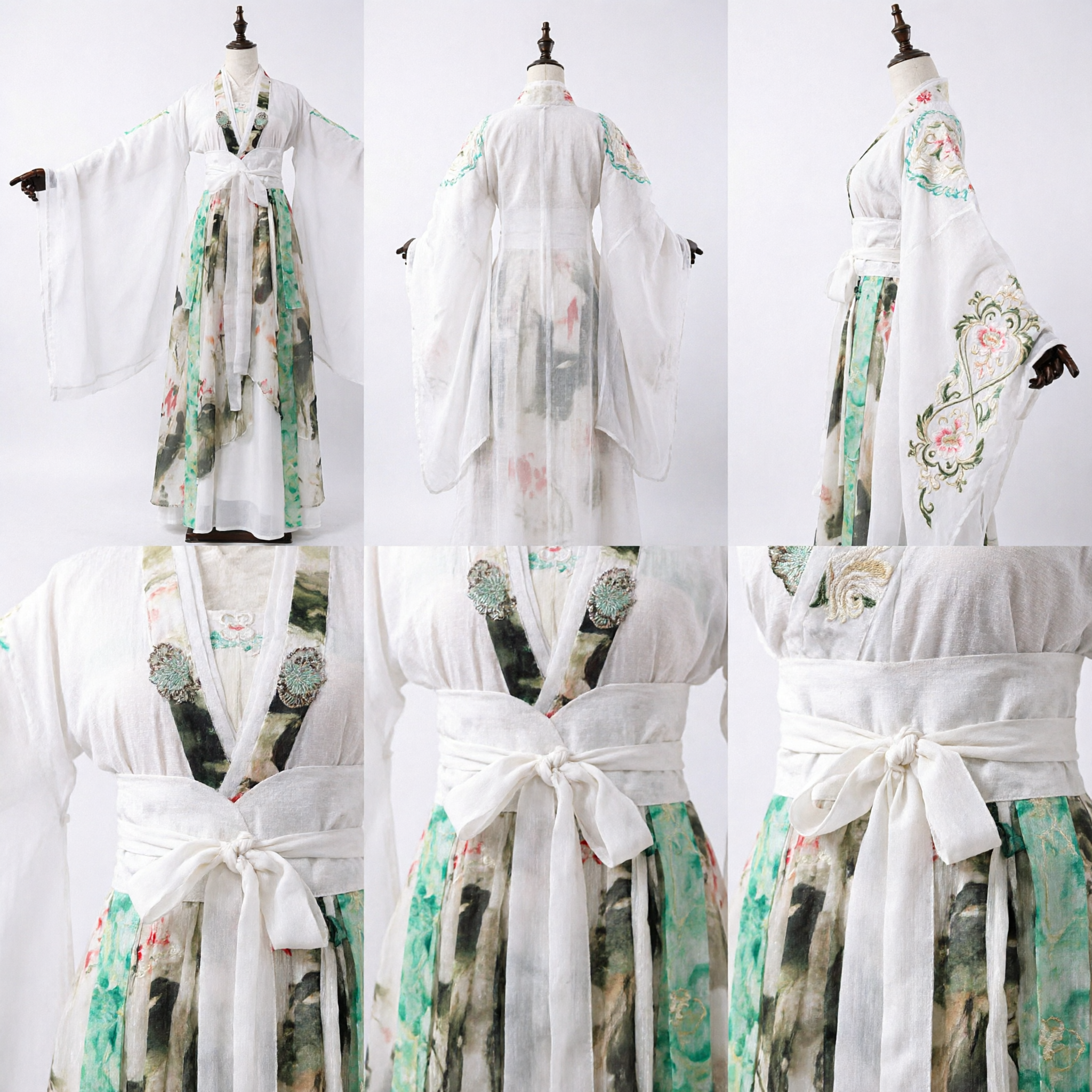Traditional Chinese Hanfu Ancient Noble Costume White Wide Sleeve Robe with Printed Skirt for Cosplay and Photography