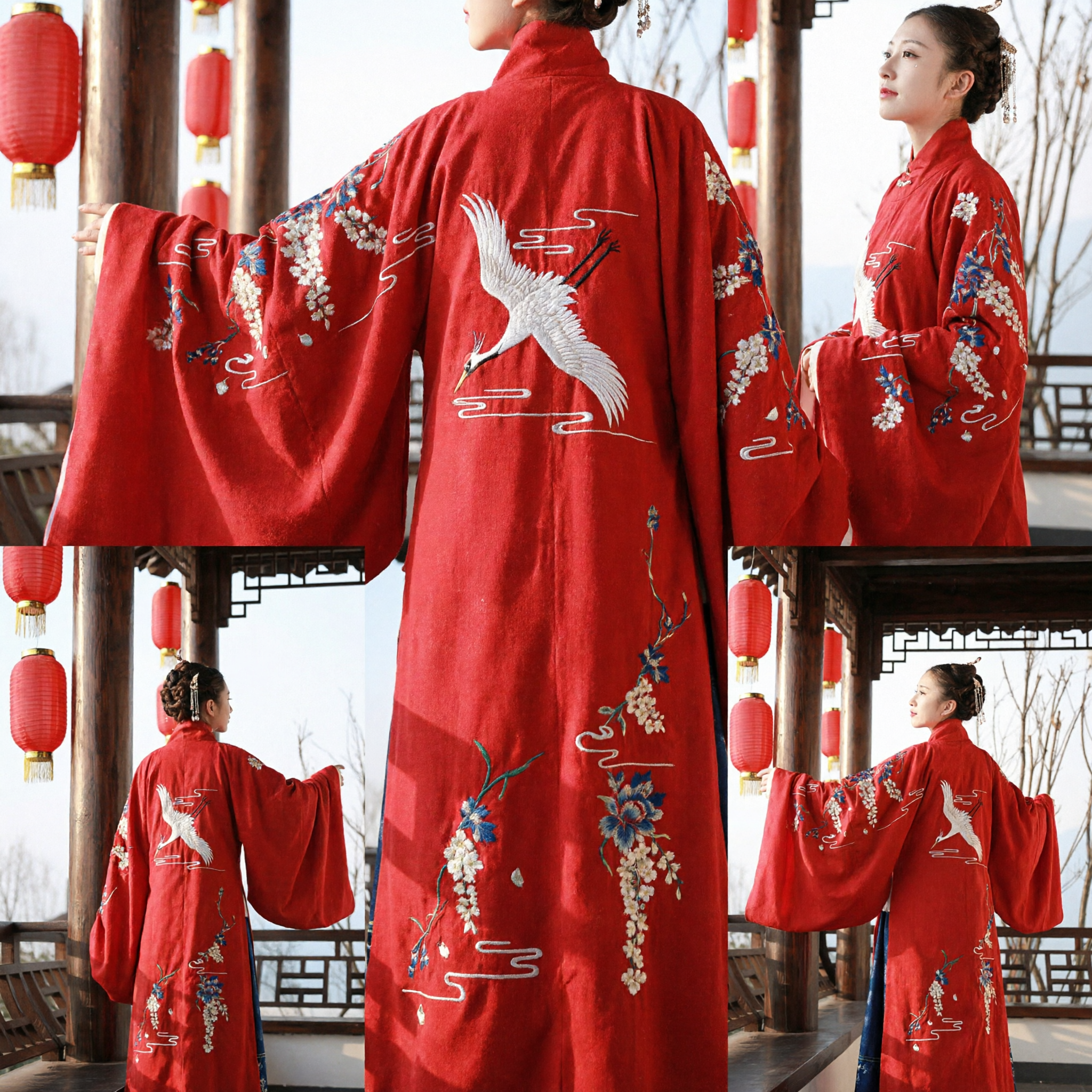 Traditional Chinese Red Hanfu Robe with Elegant Crane Embroidery for Women Ancient Costume Dress